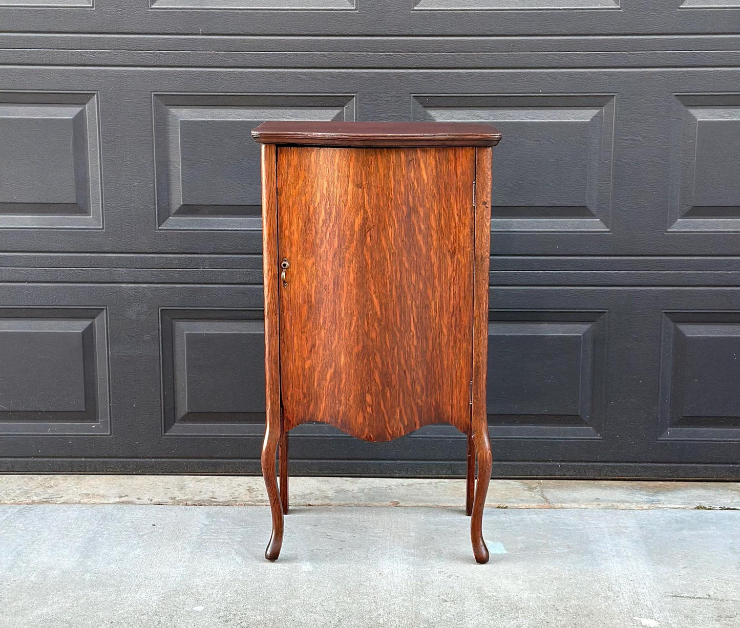 Antique Early 1900's Tall Tiger Oak Table Enclosed Storage Cabinet