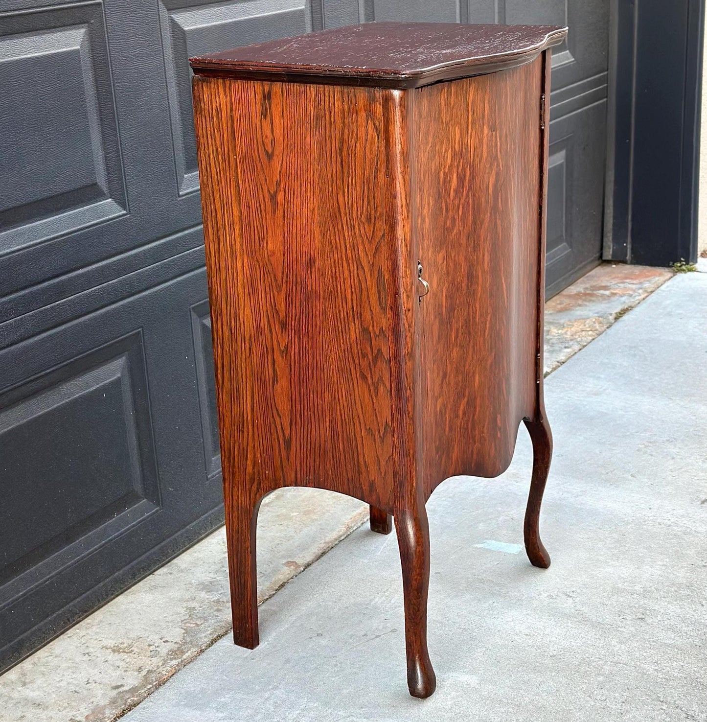 Antique Early 1900's Tall Tiger Oak Table Enclosed Storage Cabinet