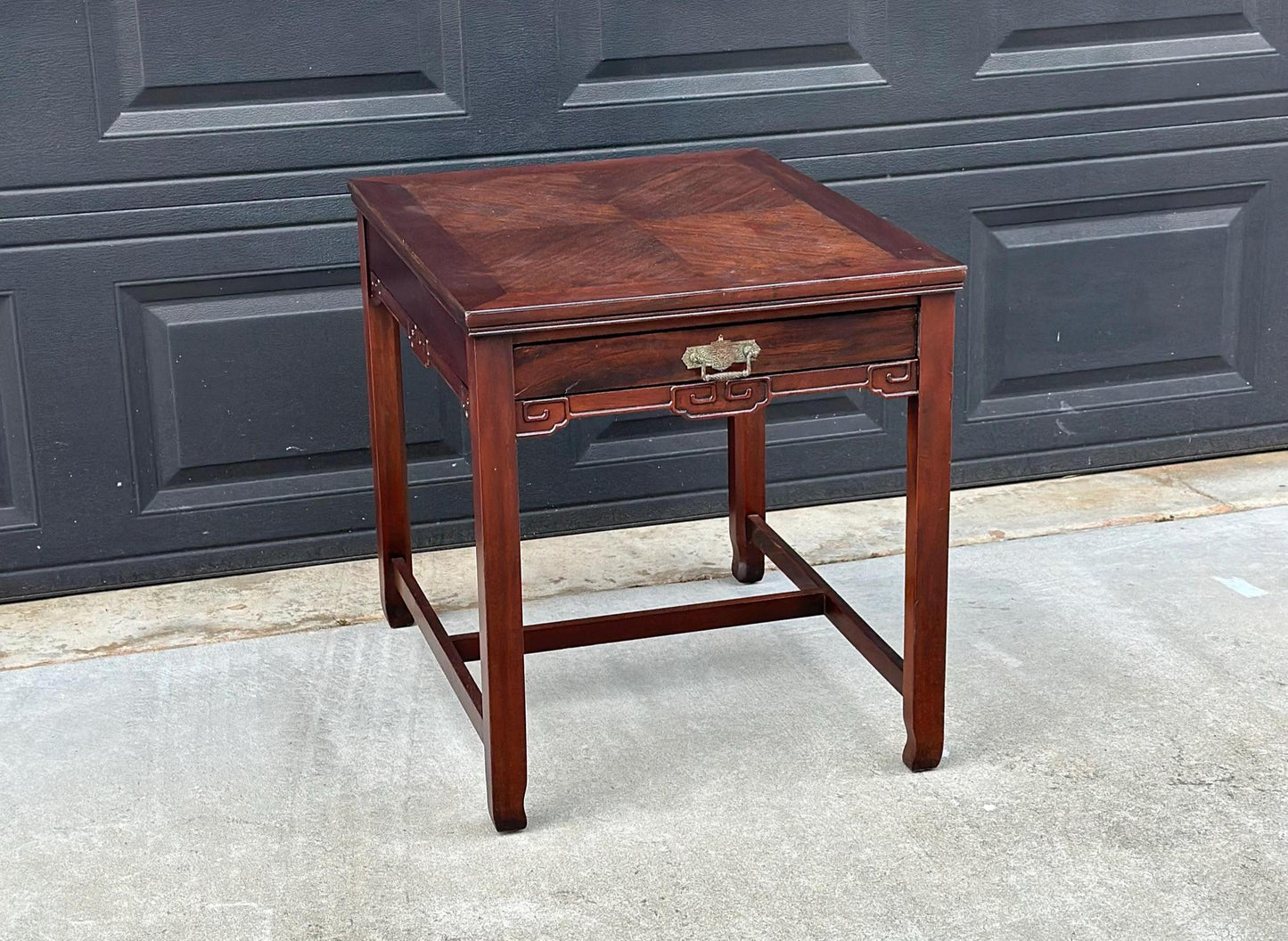 Vintage Mid 1900's Traditional Chinese Chippendale Single Drawer Mahogany Wood End Table