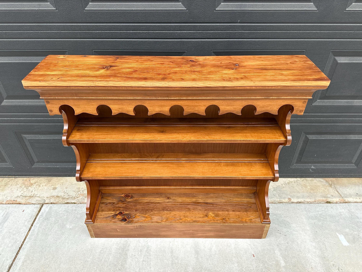 Vintage Mid 1900's Pine & Cherry Carved Cottagecore Solid Wood Bookshelf