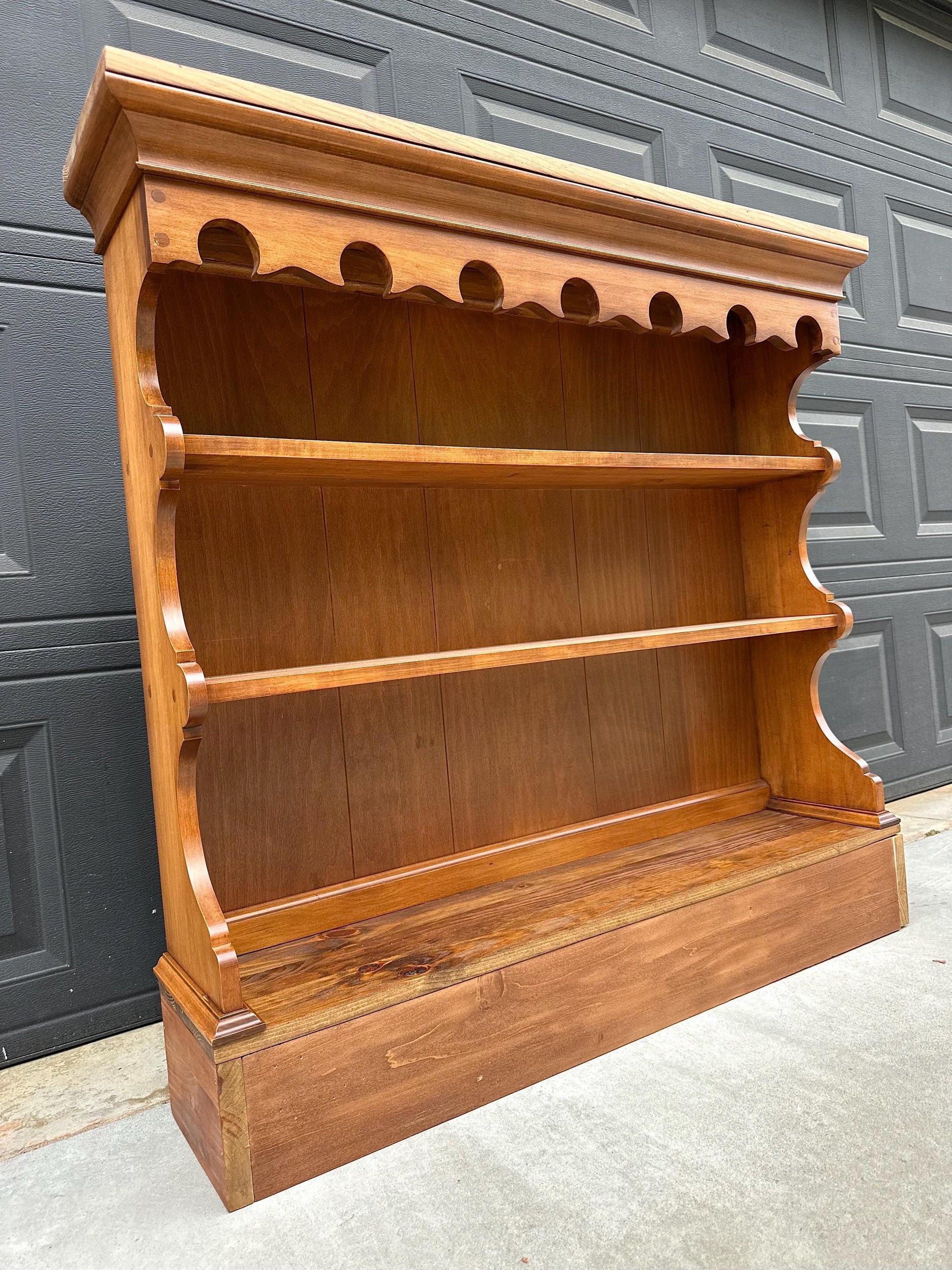 Vintage Mid 1900's Pine & Cherry Carved Cottagecore Solid Wood Bookshelf