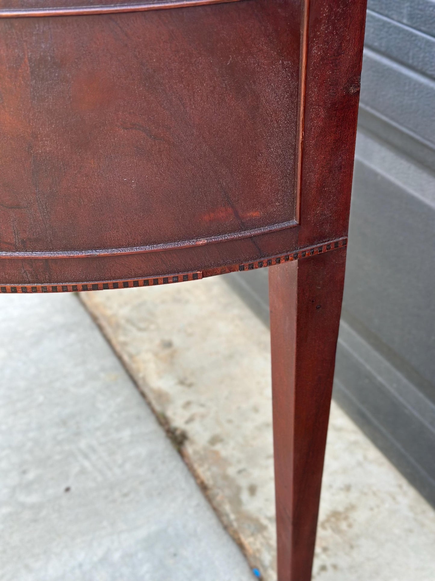 Vintage Early 20th Century Crotch Mahogany Half Round Two Drawer Sheraton Entry Hall Table