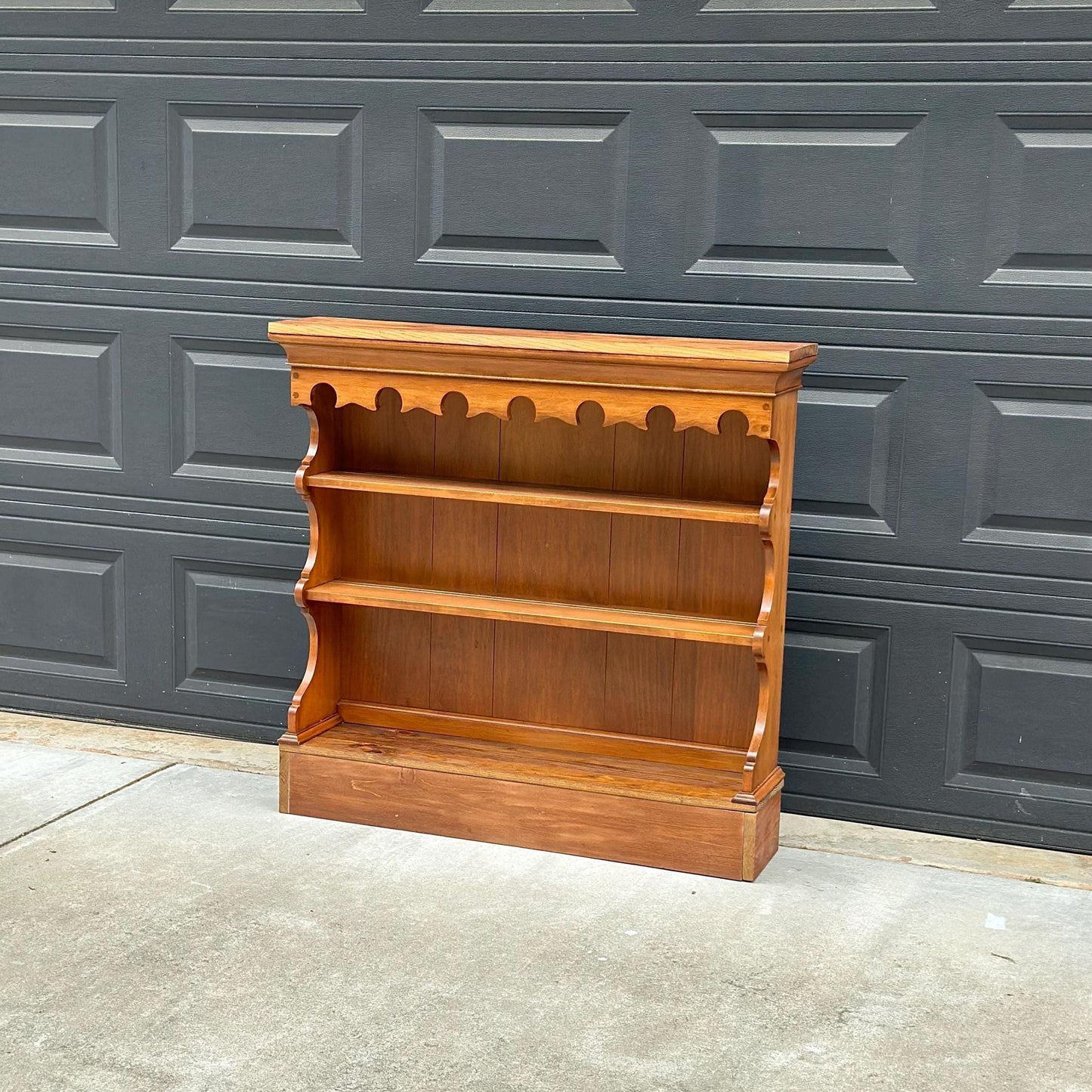 Vintage Mid 1900's Pine & Cherry Carved Cottagecore Solid Wood Bookshelf