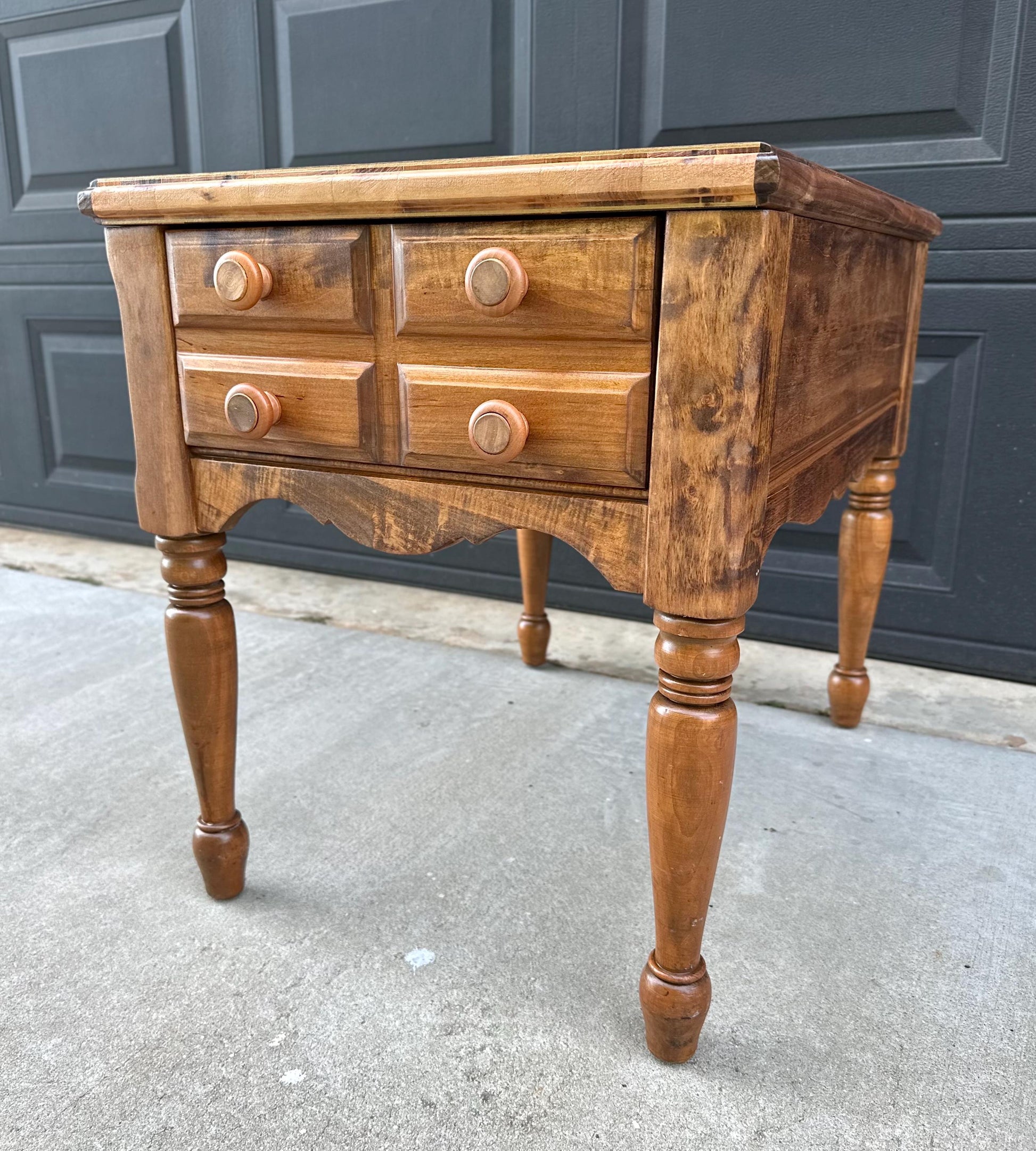 Vintage Mid 1900s Early American Cherry & Walnut Single Drawer End Table