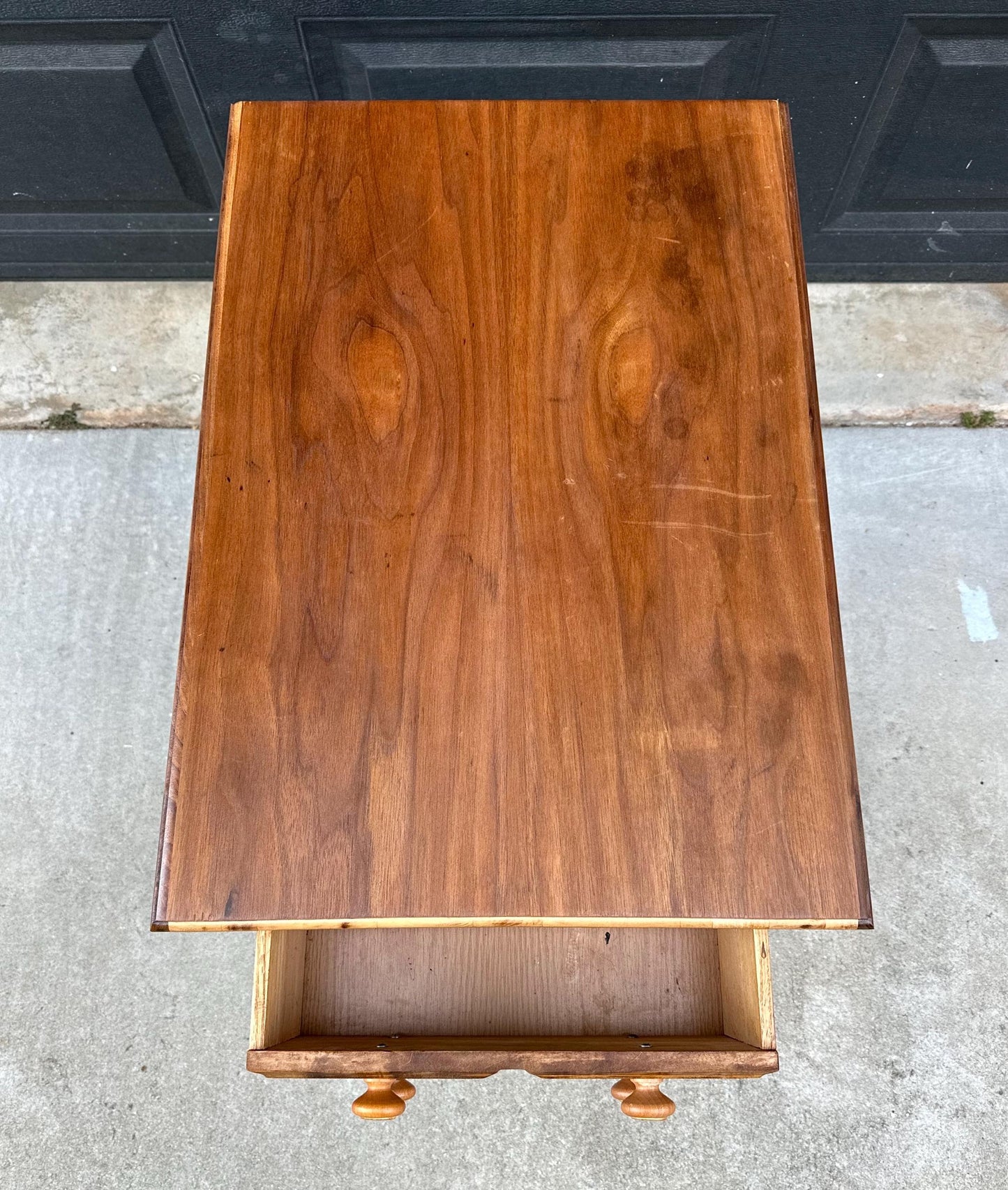 Vintage Mid 1900s Early American Cherry & Walnut Single Drawer End Table