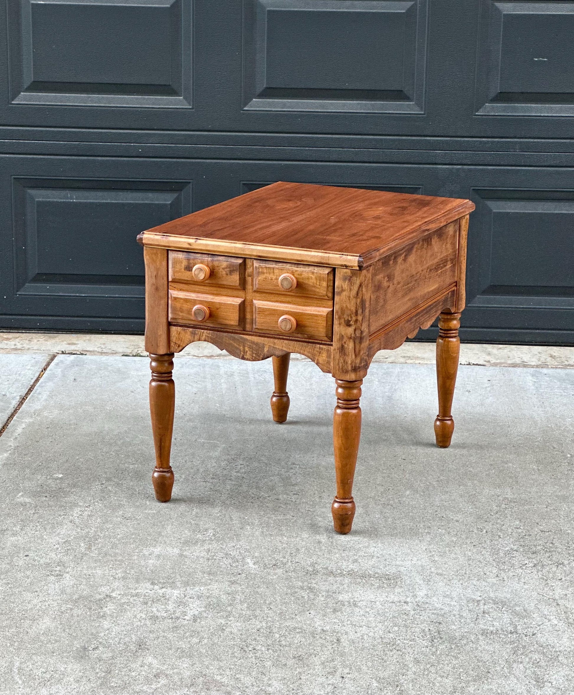 Vintage Mid 1900s Early American Cherry & Walnut Single Drawer End Table