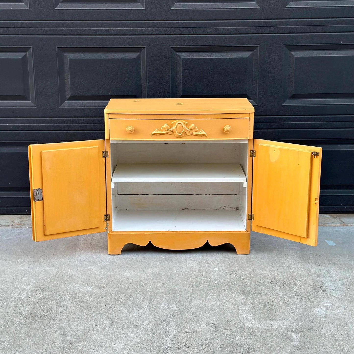 Vintage Early 20th Century Yellow Painted Solid Wood Sink Vanity Cabinet - Installation Ready