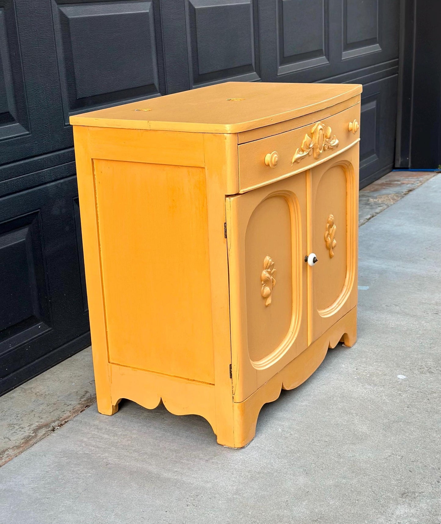 Vintage Early 20th Century Yellow Painted Solid Wood Sink Vanity Cabinet - Installation Ready