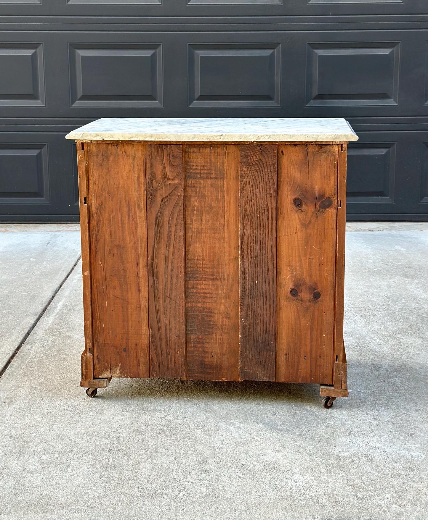 Antique Late 19th C Solid Maple Wood & Marble Eastlake Washstand Cabinet on Casters