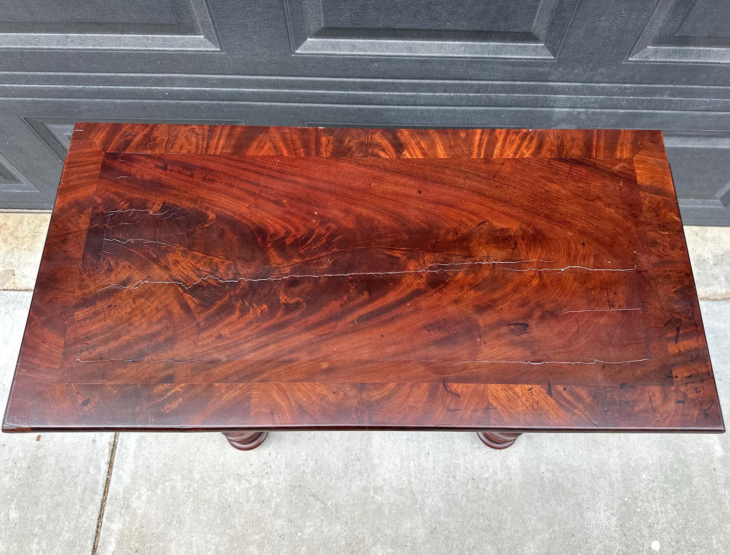 Antique Early 19th C Crotch Mahogany Wood Victorian Expanding Console Accent Table on Casters