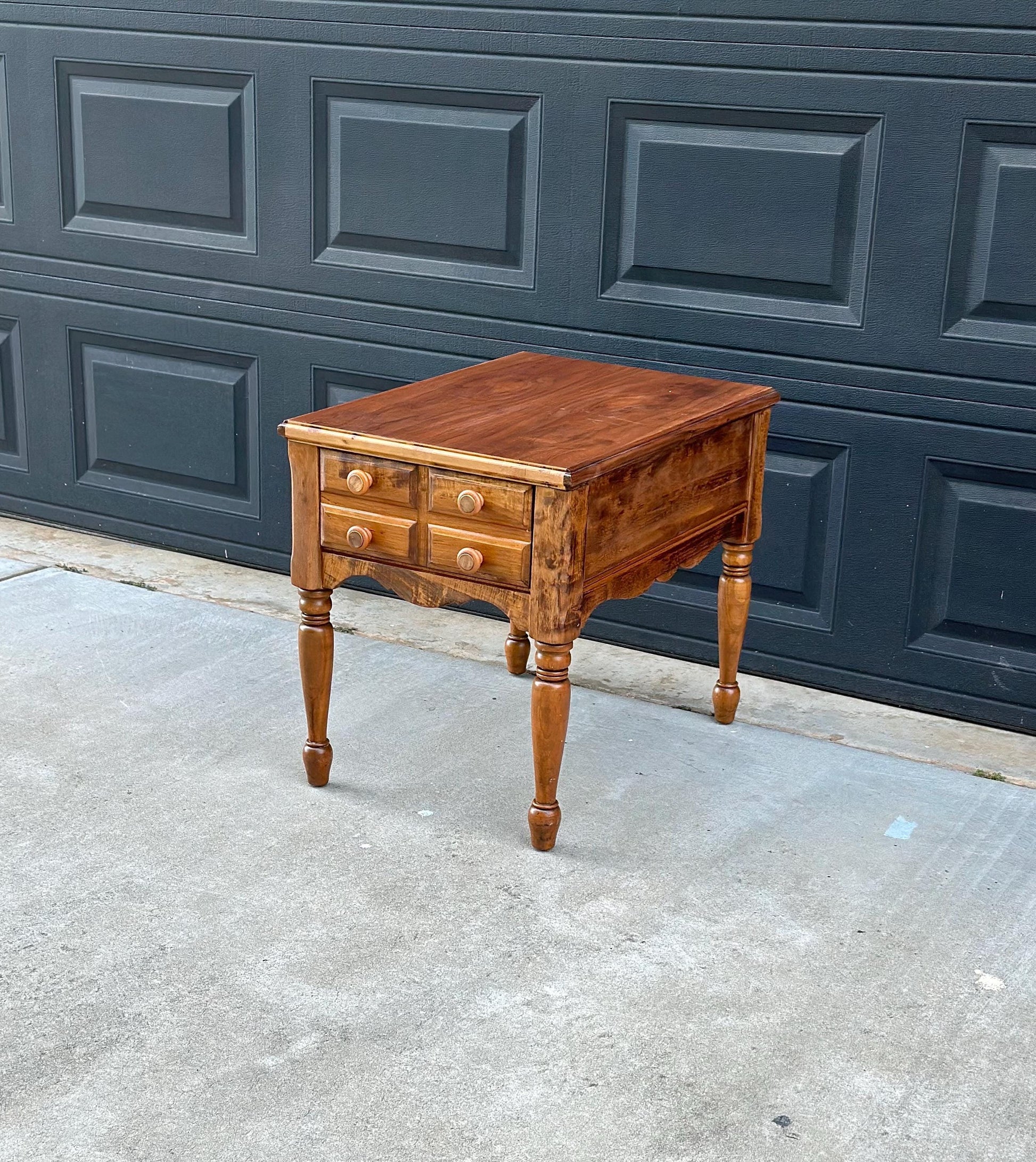 Vintage Mid 1900s Early American Cherry & Walnut Single Drawer End Table