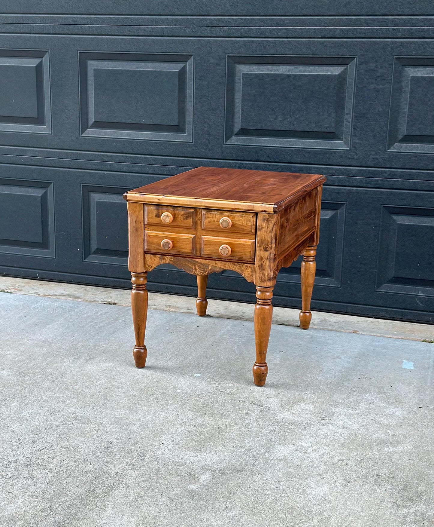 Vintage Mid 1900s Early American Cherry & Walnut Single Drawer End Table