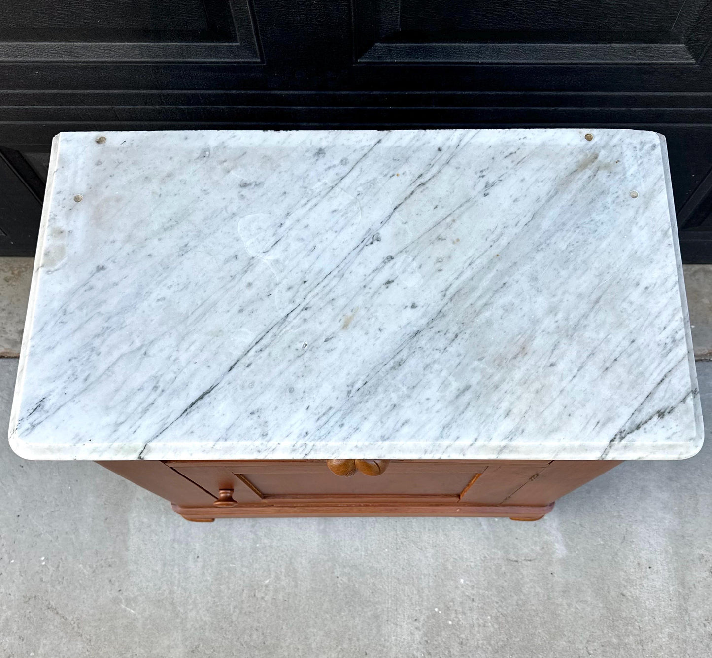 Antique Late 19th C Solid Maple Wood & Marble Eastlake Washstand Cabinet on Casters