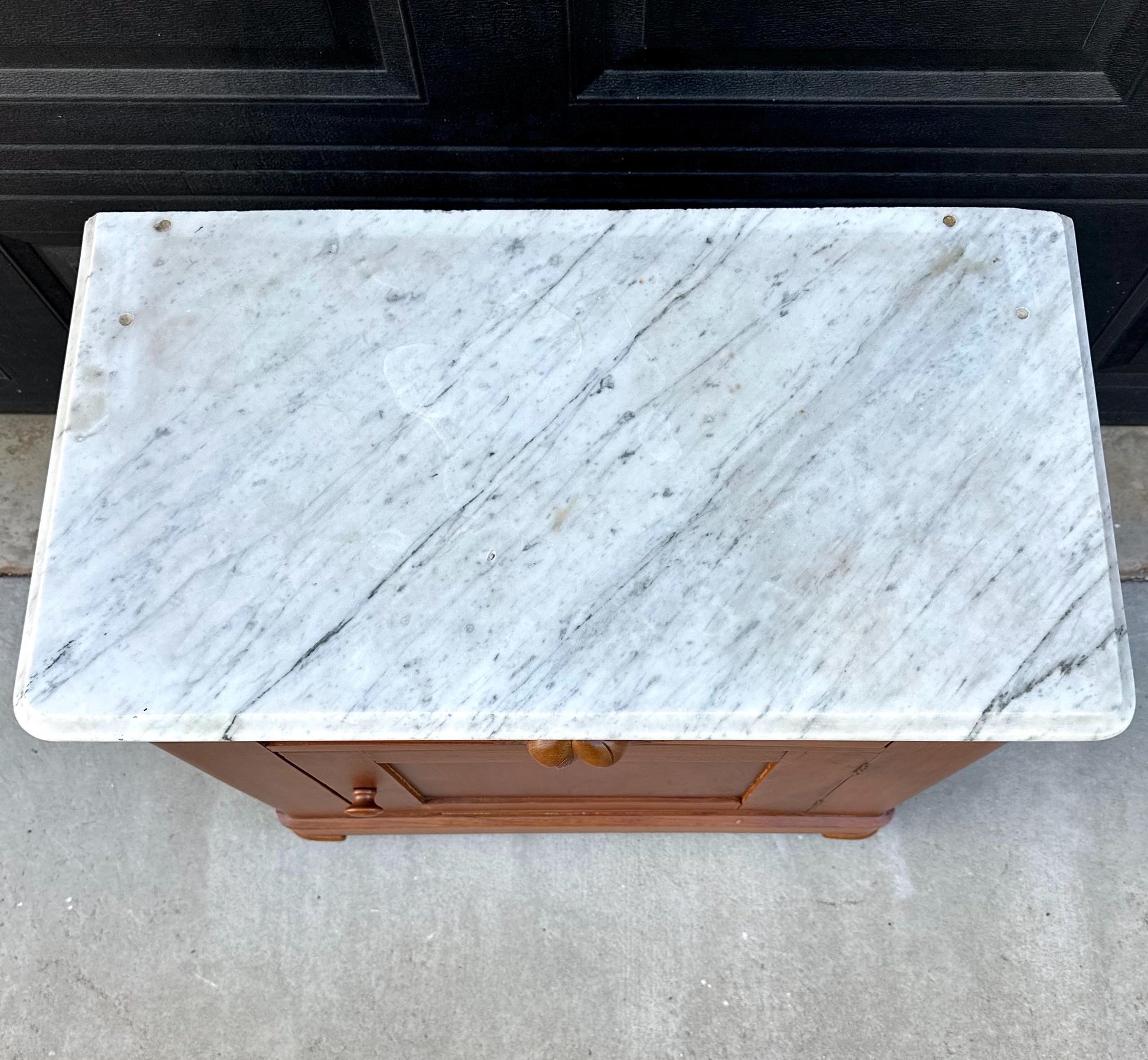 Antique Late 19th C Solid Maple Wood & Marble Eastlake Washstand Cabinet on Casters