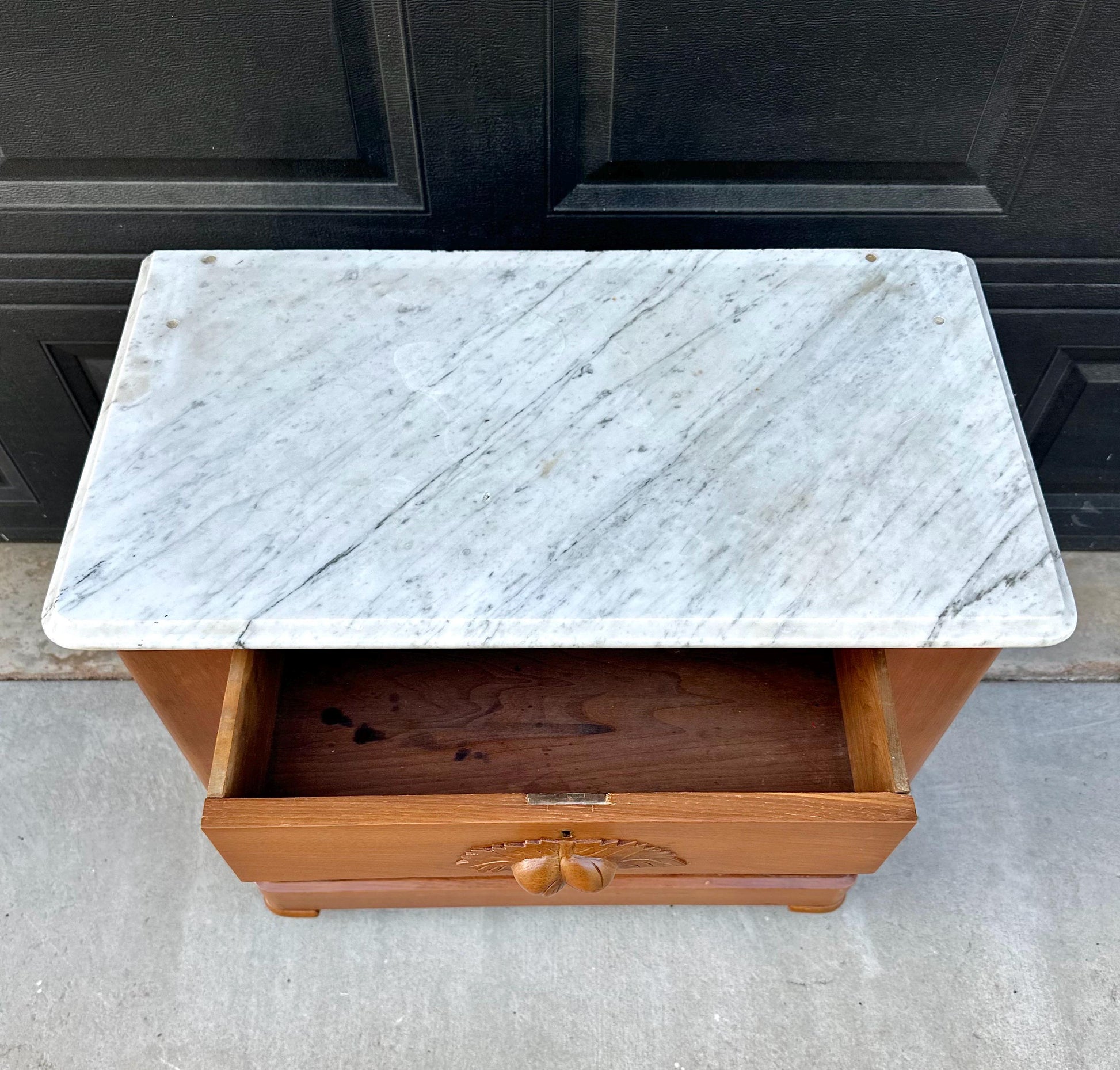 Antique Late 19th C Solid Maple Wood & Marble Eastlake Washstand Cabinet on Casters