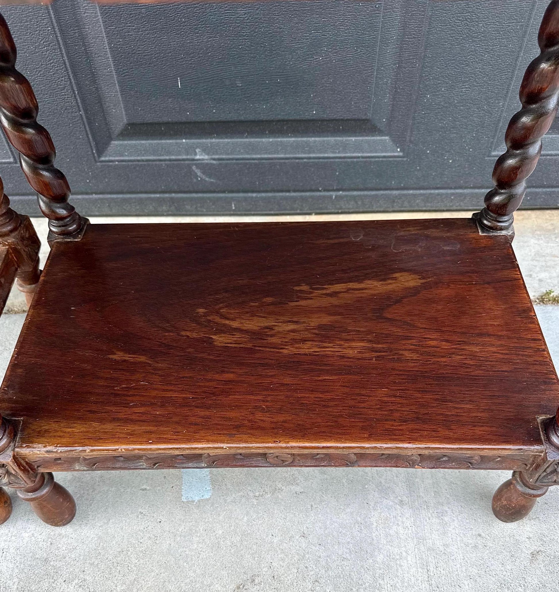 Antique Early 1900s Etched Andean Leather & Mahogany Barley Twist Side Tables - a Pair