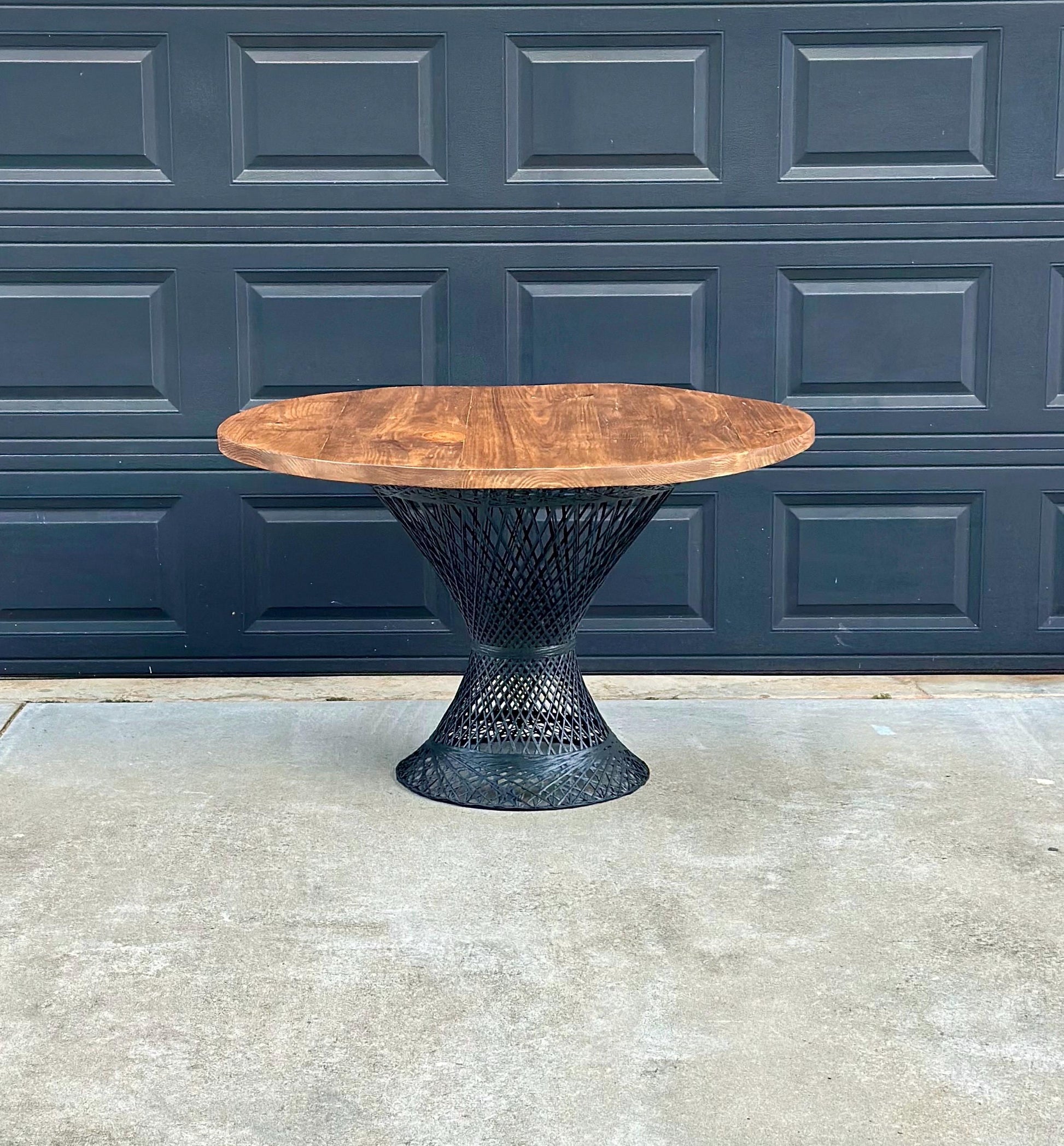 Vintage Mid Century Russell Woodard Spun Fiberglass & Oak Solid Wood Round Bistro Dining Table 47" Diameter