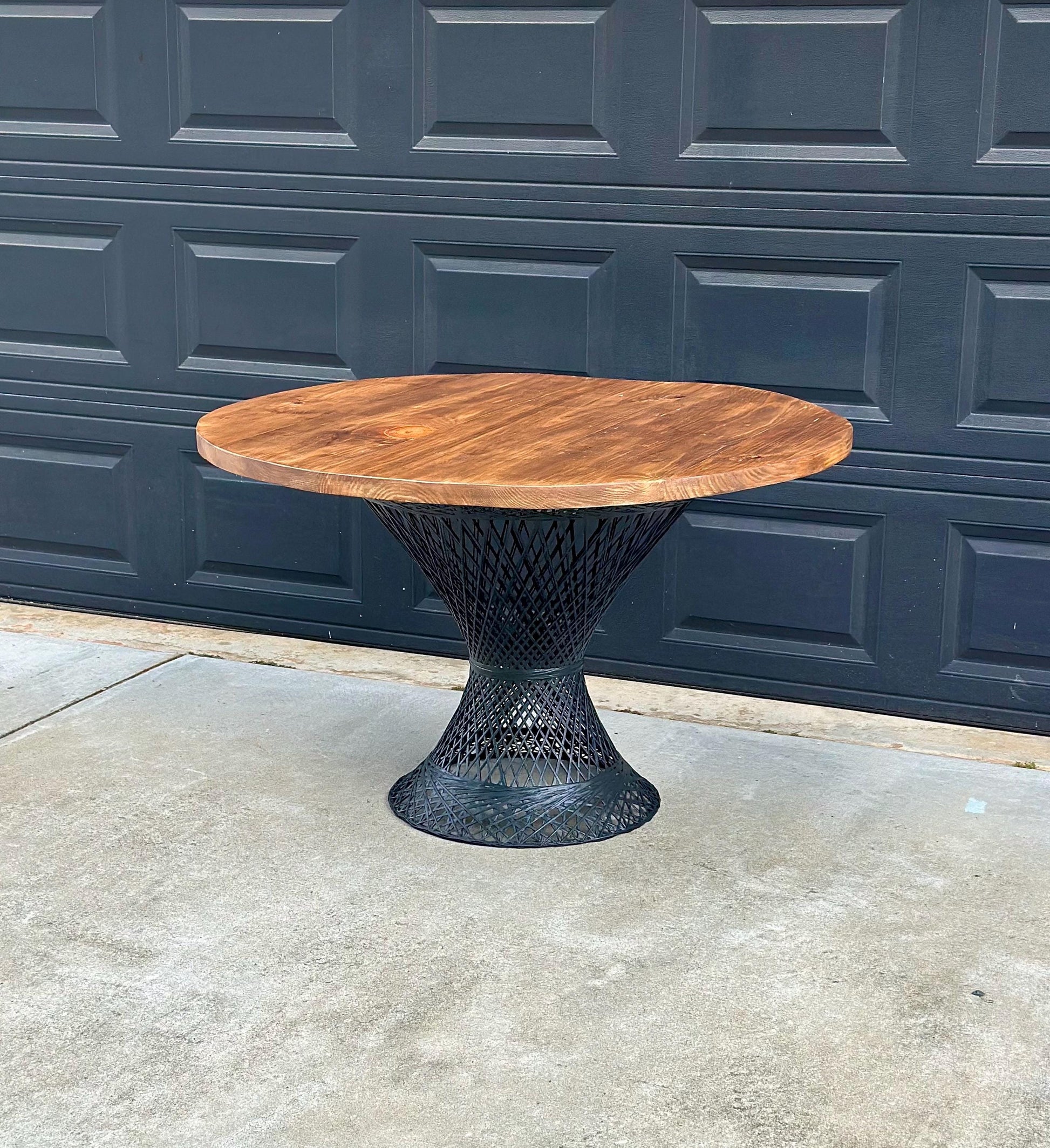 Vintage Mid Century Russell Woodard Spun Fiberglass & Oak Solid Wood Round Bistro Dining Table 47" Diameter
