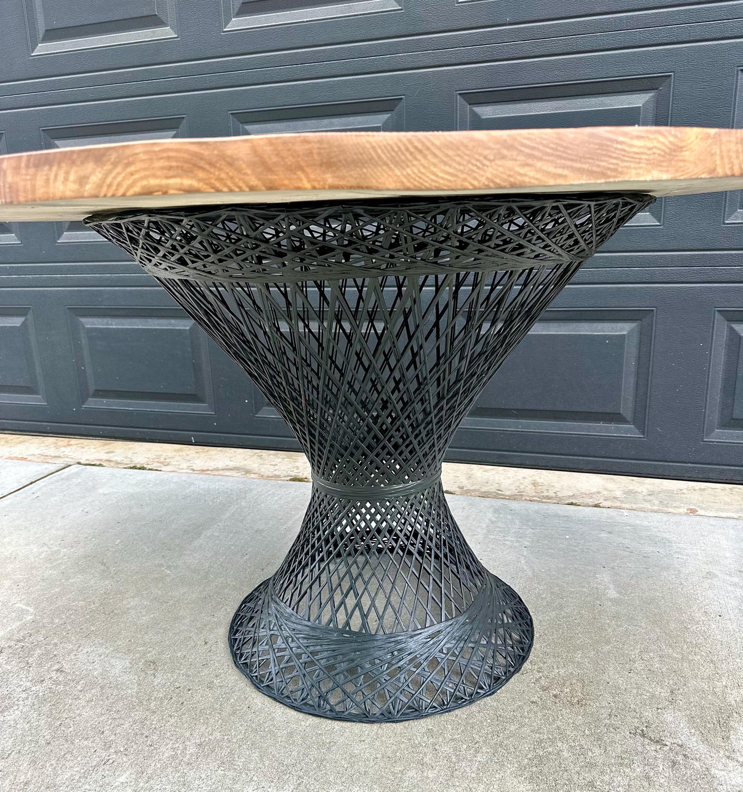 Vintage Mid Century Russell Woodard Spun Fiberglass & Oak Solid Wood Round Bistro Dining Table 47" Diameter