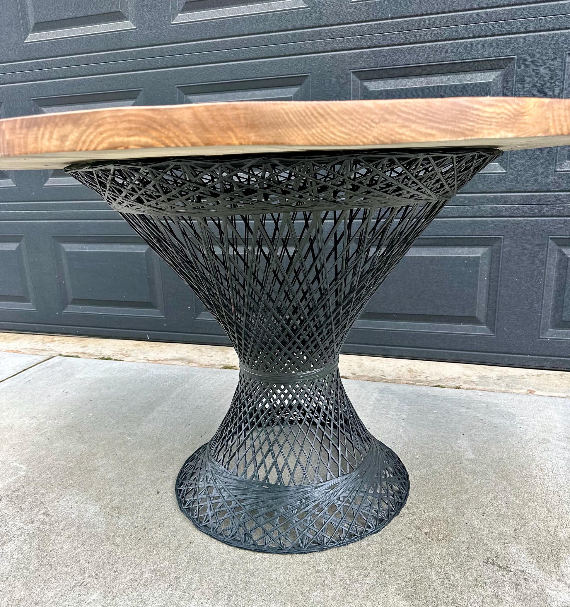 Vintage Mid Century Russell Woodard Spun Fiberglass & Oak Solid Wood Round Bistro Dining Table 47" Diameter