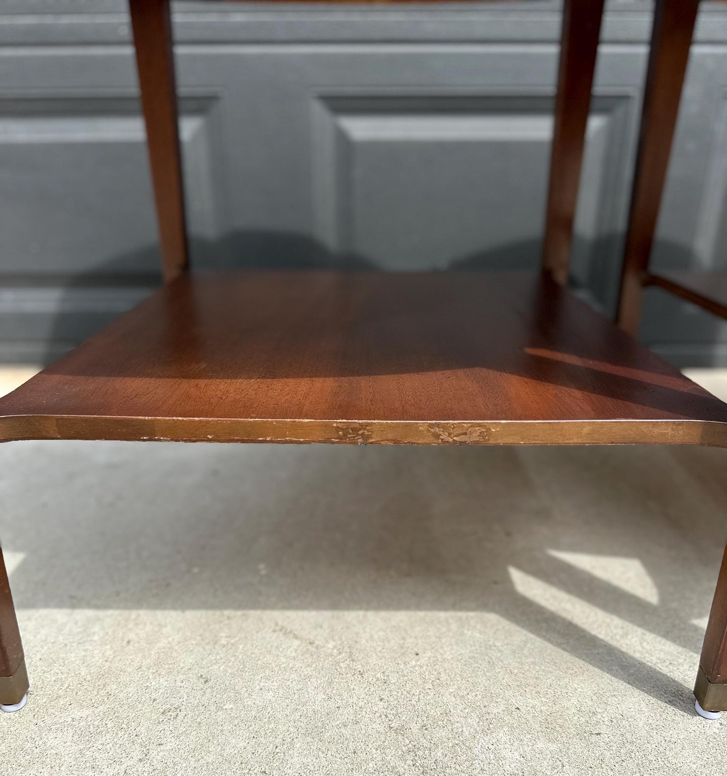 Vintage Mid 20th C Mahogany Wood Hepplewhite Bowfront Single Drawer Open Shelf End Tables - a Pair
