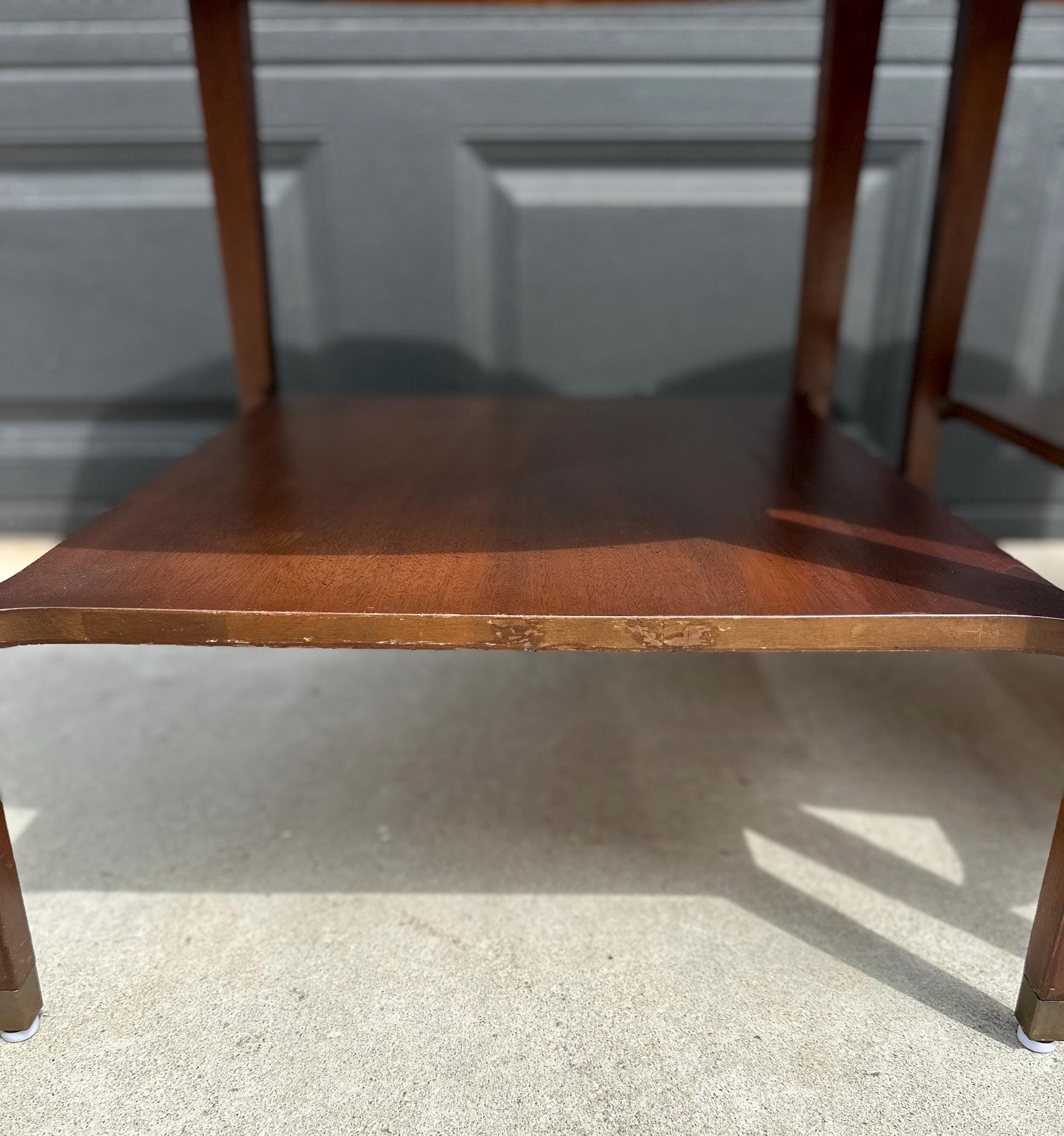 Vintage Mid 20th C Mahogany Wood Hepplewhite Bowfront Single Drawer Open Shelf End Tables - a Pair