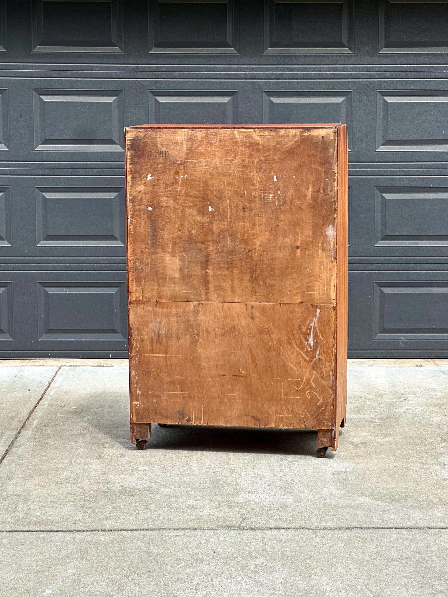 Vintage Early 1900s Art Deco Waterfall Tallboy Walnut Chest of Drawers on Casters 34" Wide