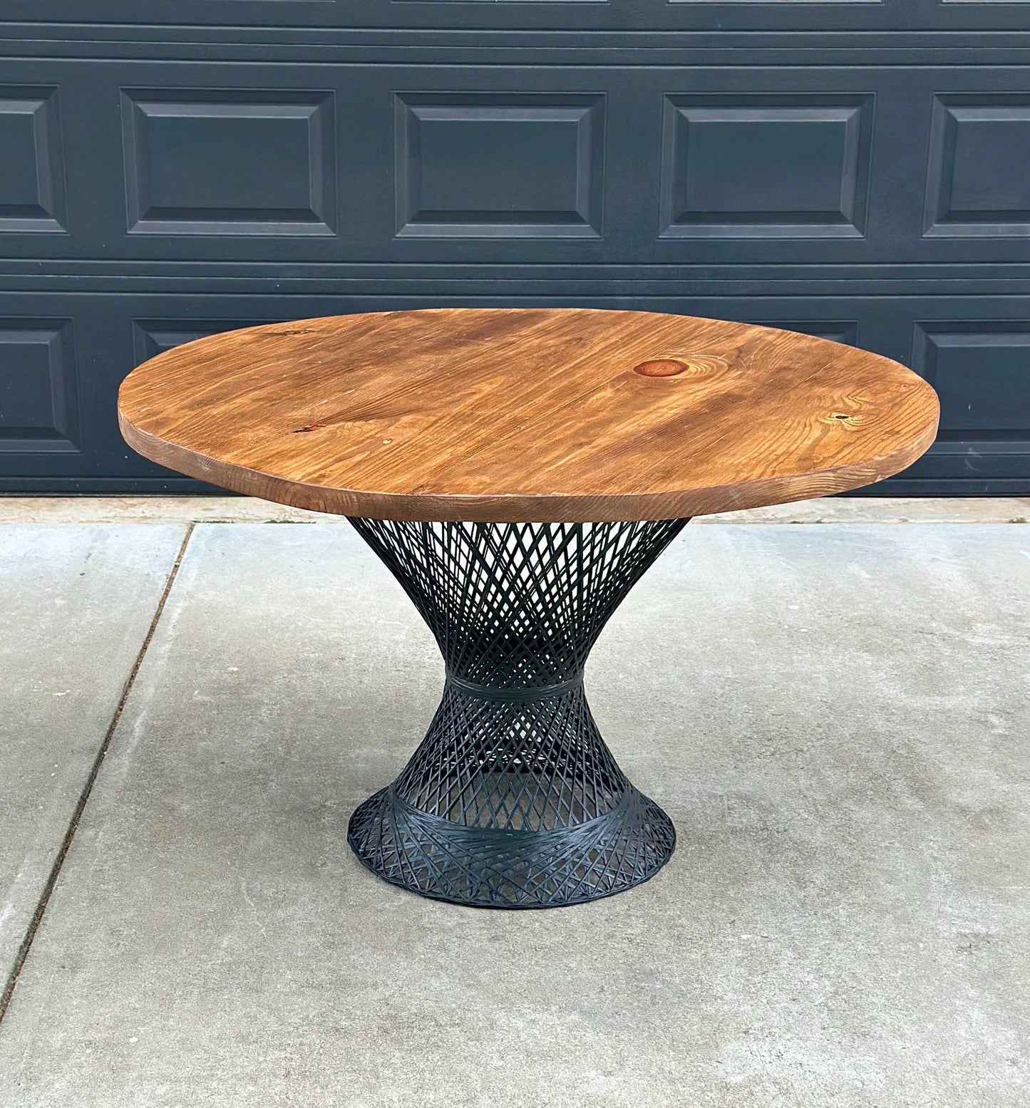 Vintage Mid Century Russell Woodard Spun Fiberglass & Oak Solid Wood Round Bistro Dining Table 47" Diameter
