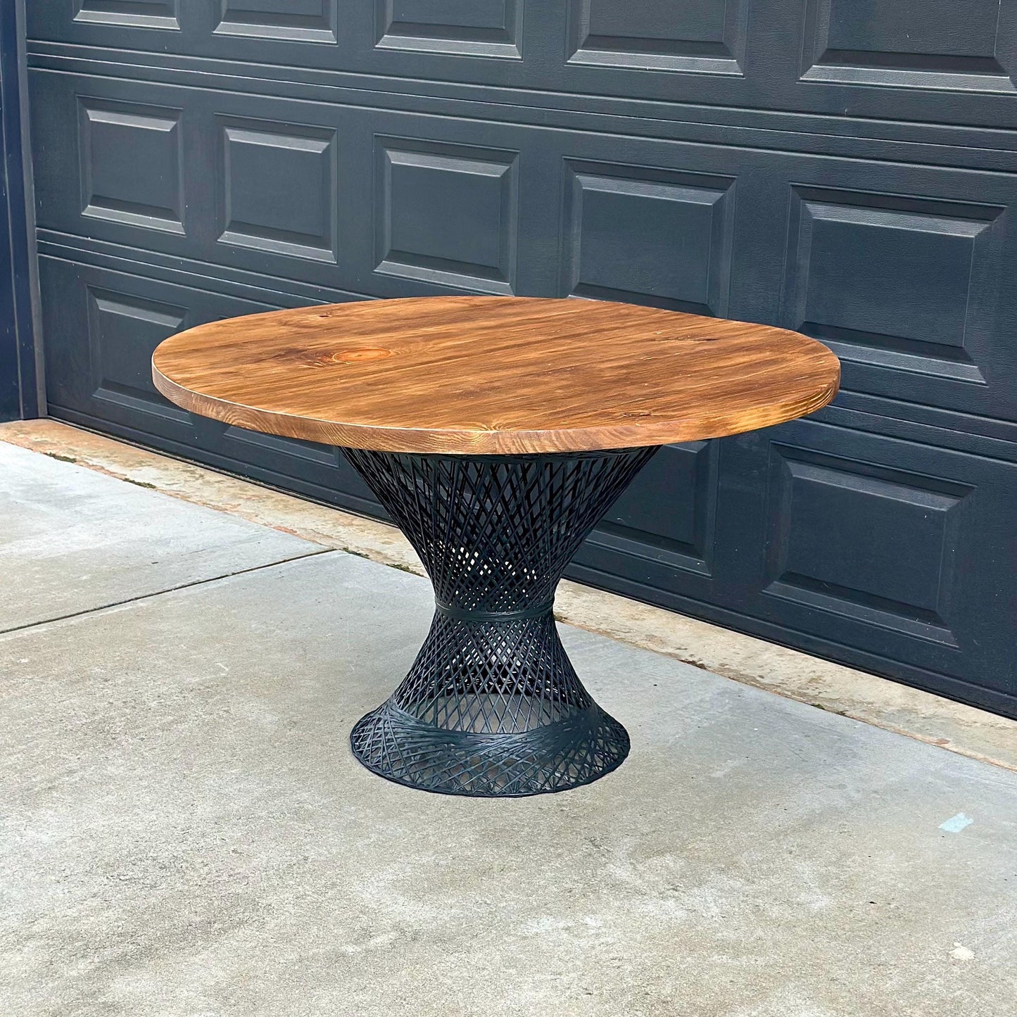 Vintage Mid Century Russell Woodard Spun Fiberglass & Oak Solid Wood Round Bistro Dining Table 47" Diameter