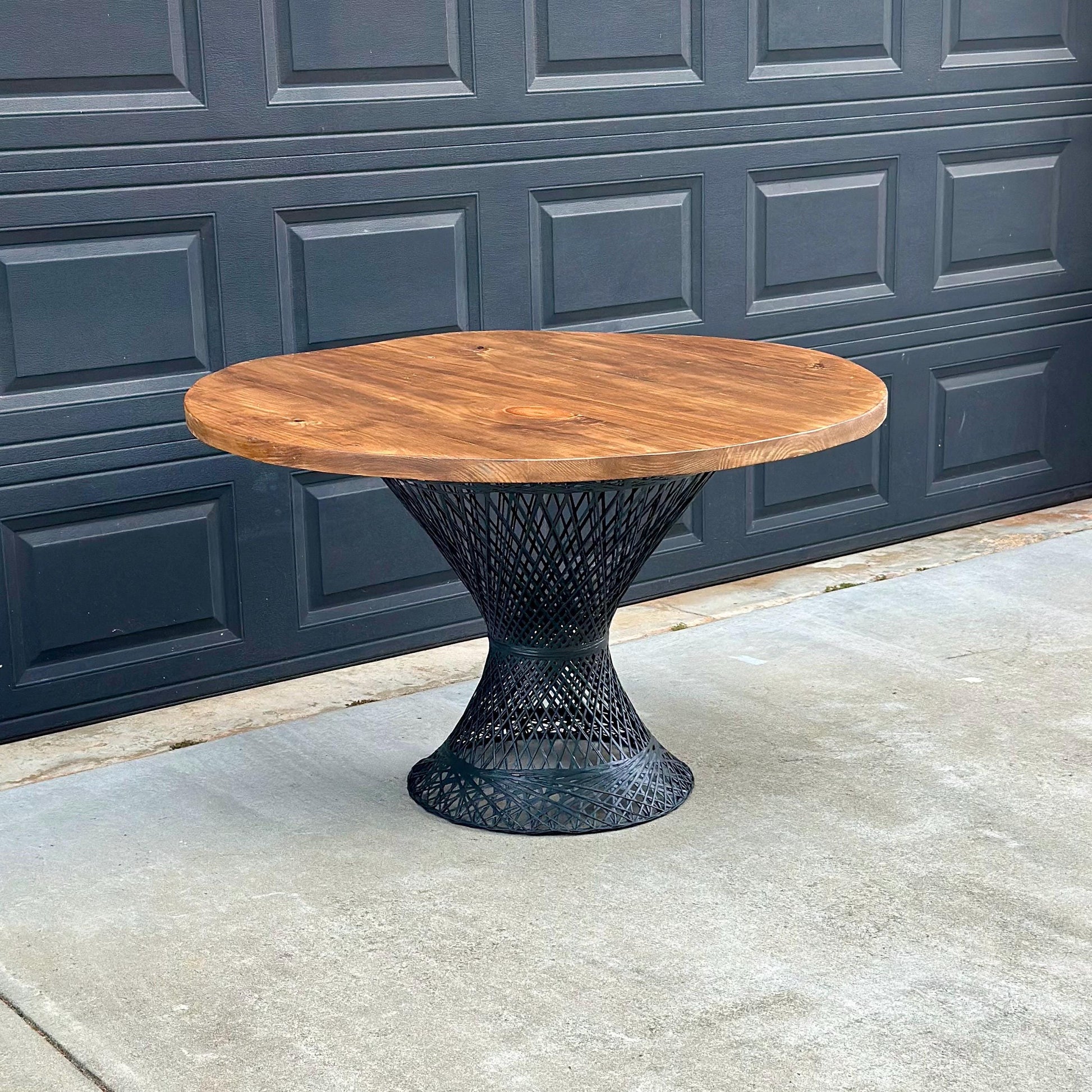 Vintage Mid Century Russell Woodard Spun Fiberglass & Oak Solid Wood Round Bistro Dining Table 47" Diameter