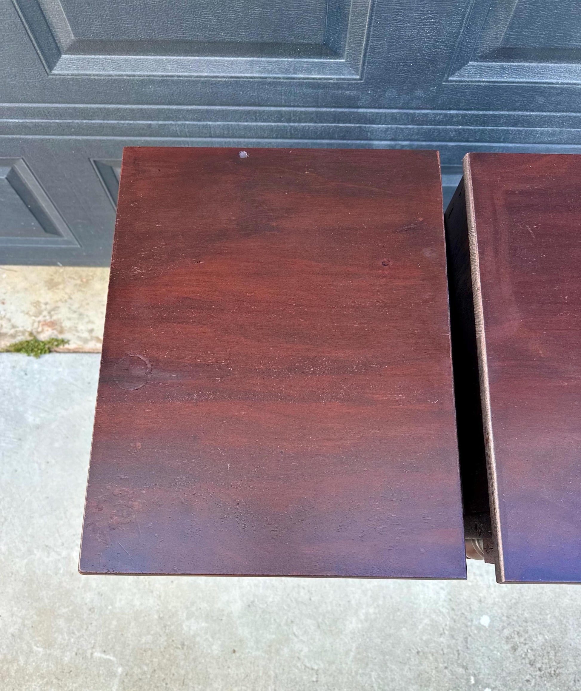 Antique Early 20th C Three Drawer Carved Solid Mahogany Wood Storage End Tables - a Pair