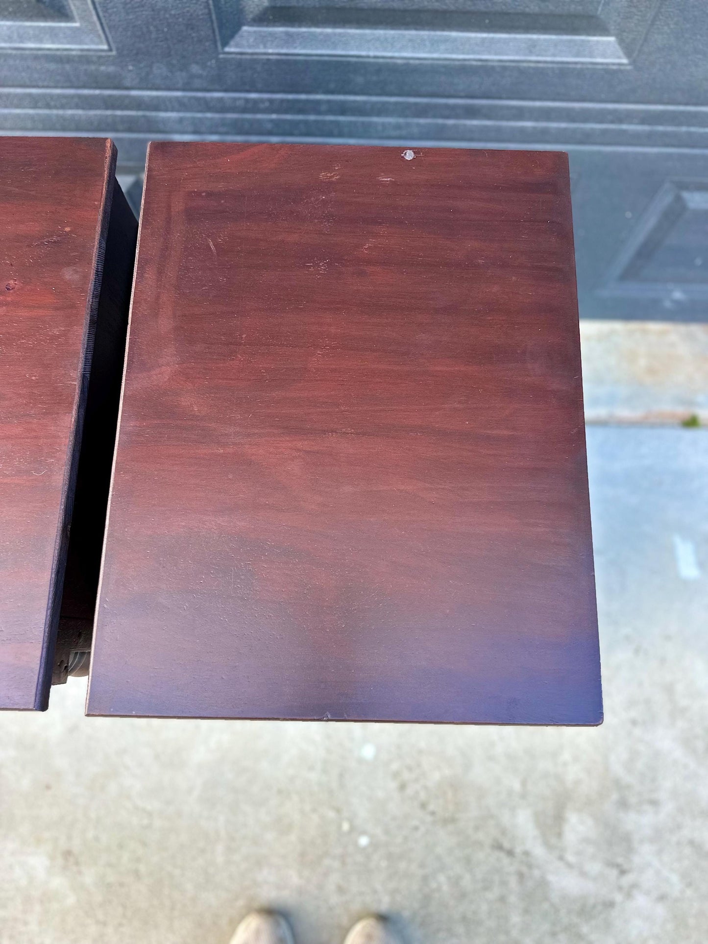 Antique Early 20th C Three Drawer Carved Solid Mahogany Wood Storage End Tables - a Pair