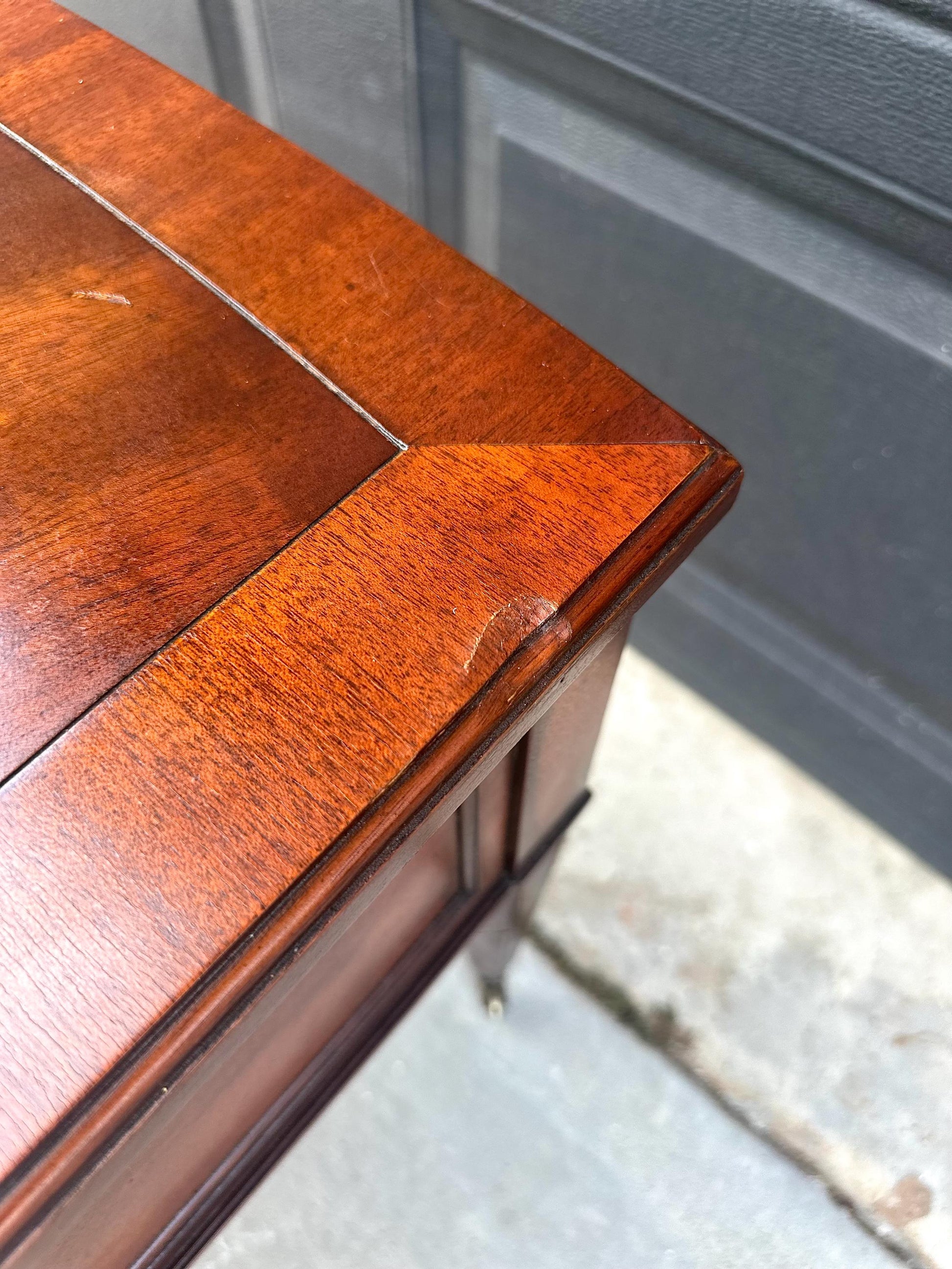 Vintage Mid 1900s Traditional Inlaid Mahogany End Table on Casters 22" Wide