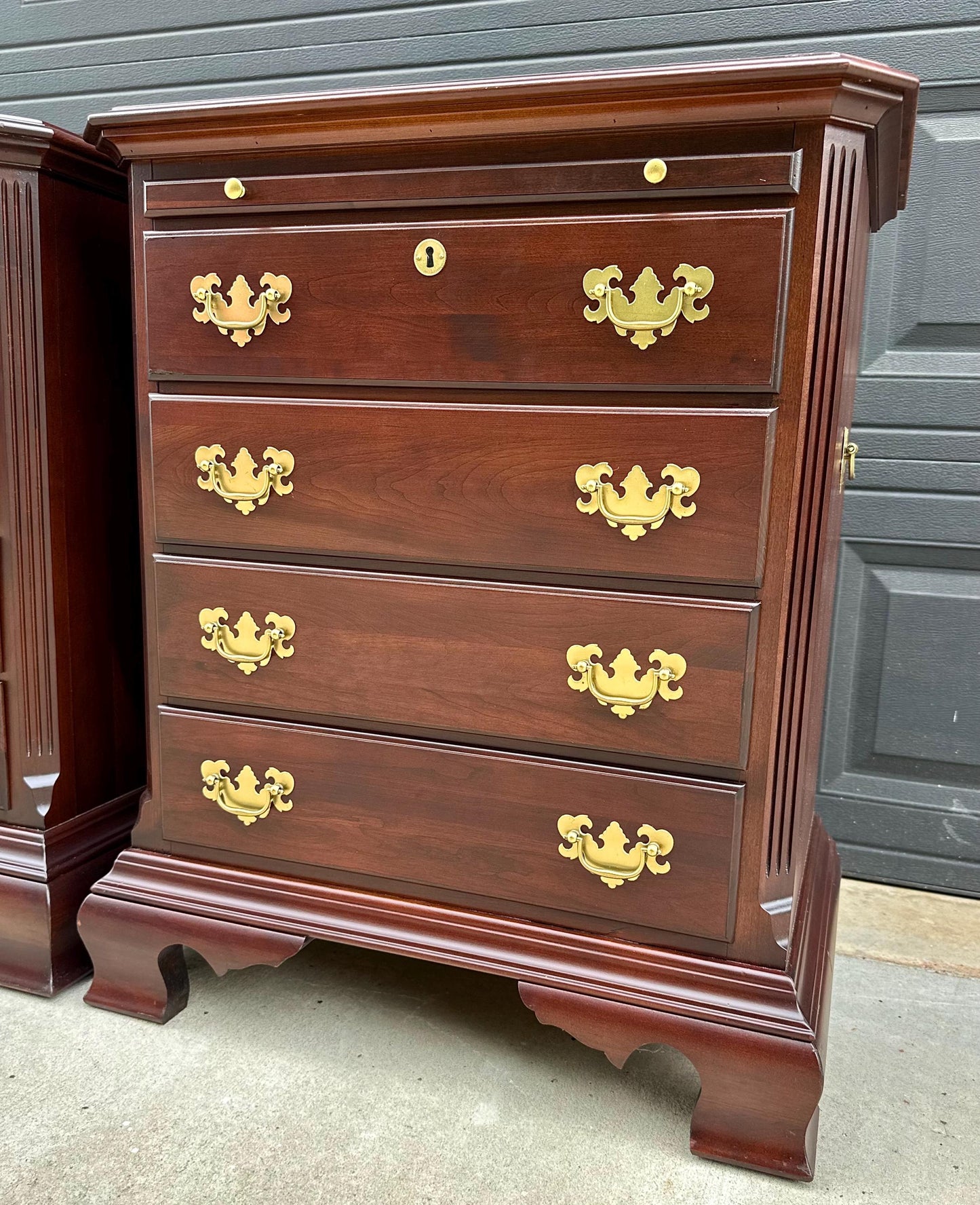 Vintage Solid Mahogany Wood Four Drawer Traditional Bedside Chests with Pull Out Tray - a Pair