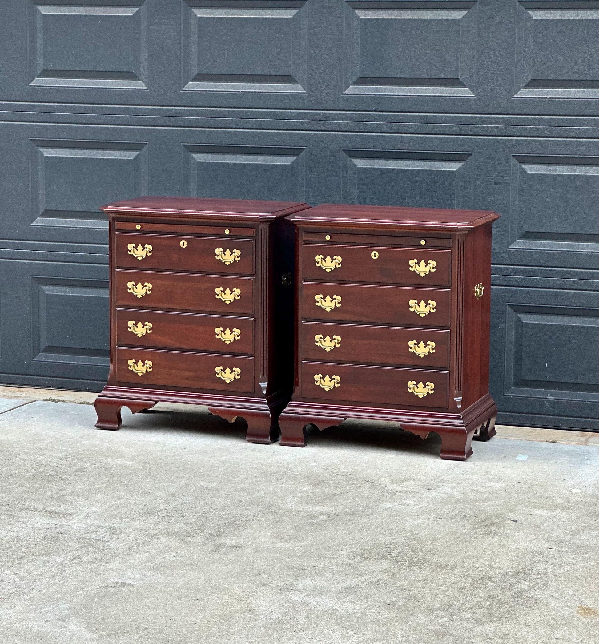Vintage Solid Mahogany Wood Four Drawer Traditional Bedside Chests with Pull Out Tray - a Pair
