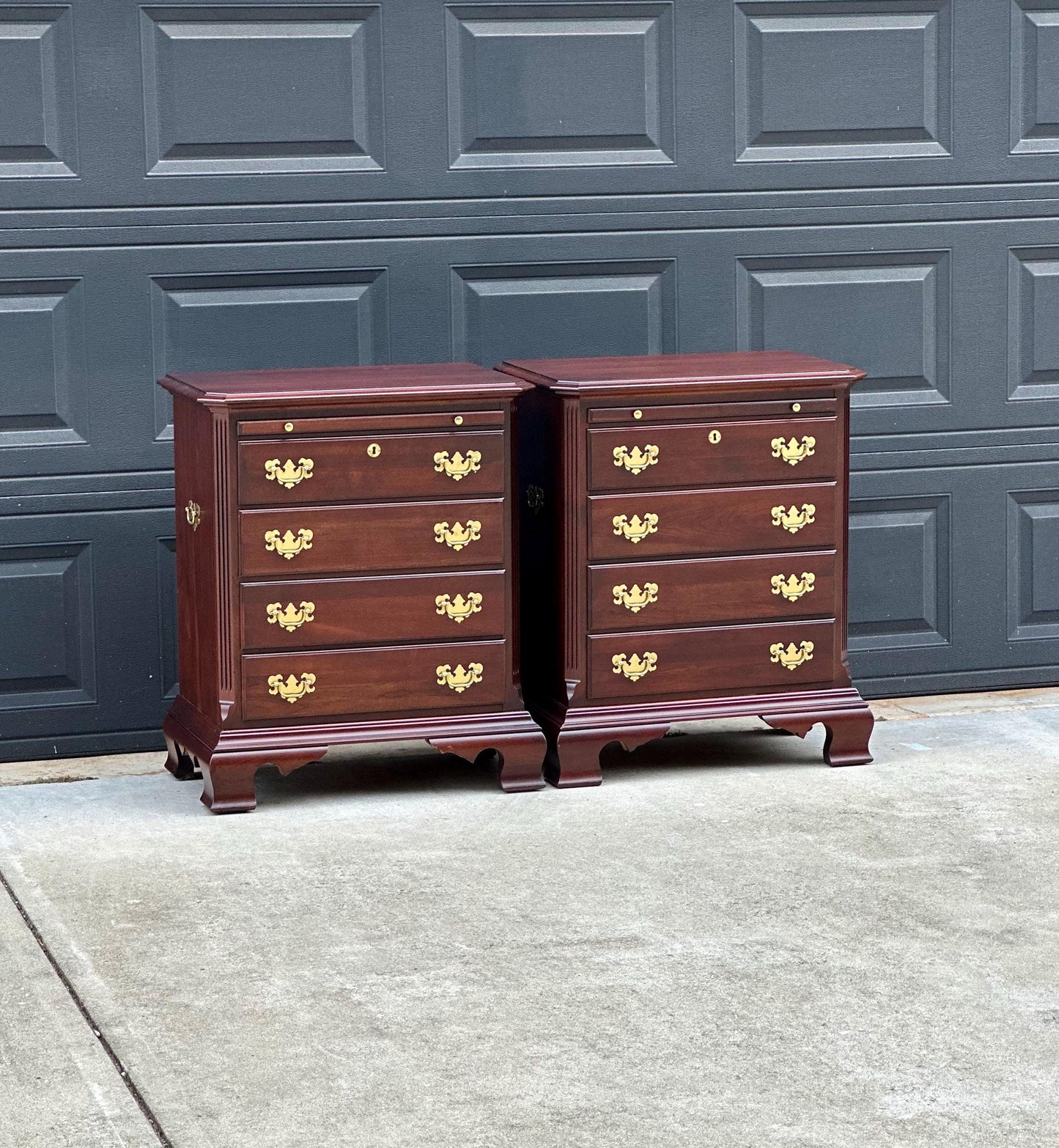 Vintage Solid Mahogany Wood Four Drawer Traditional Bedside Chests with Pull Out Tray - a Pair