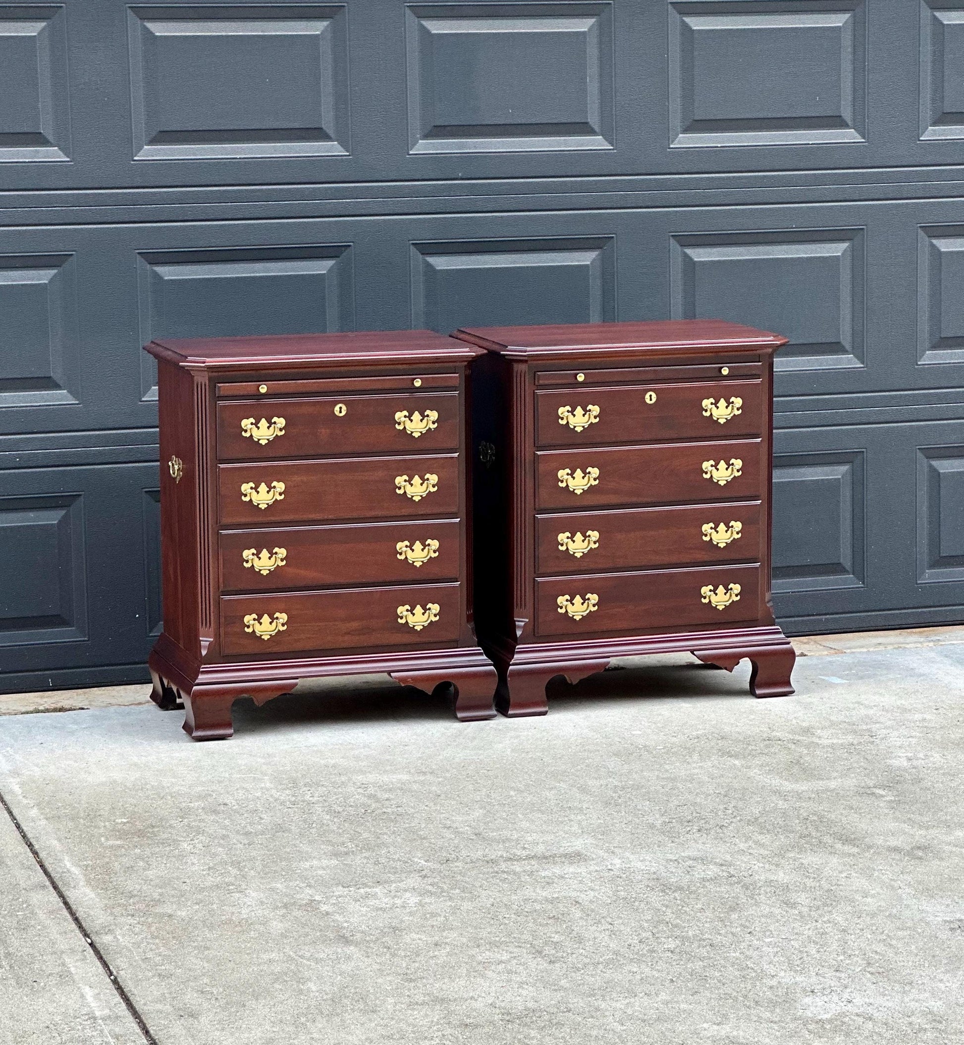 Vintage Solid Mahogany Wood Four Drawer Traditional Bedside Chests with Pull Out Tray - a Pair