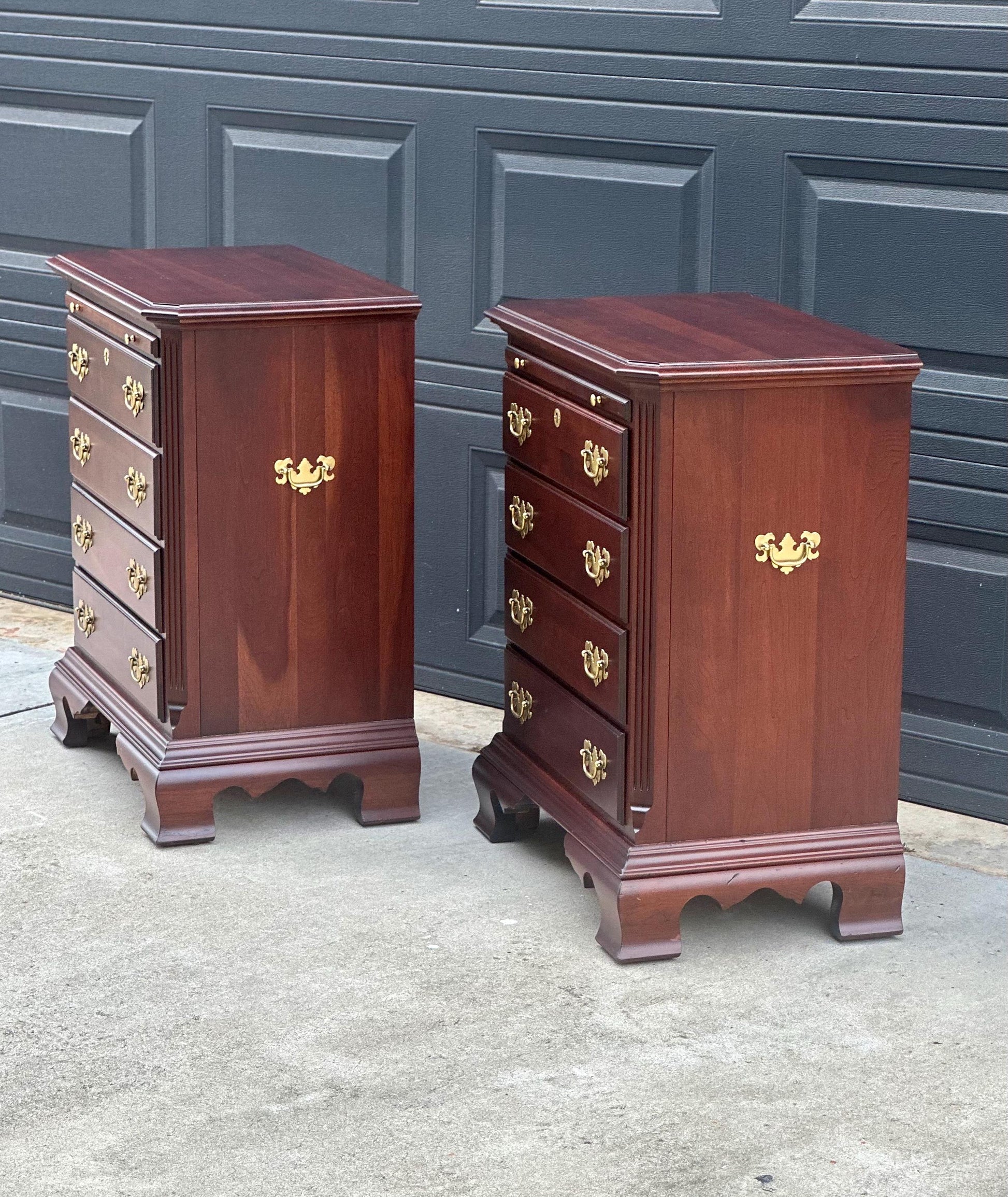 Vintage Solid Mahogany Wood Four Drawer Traditional Bedside Chests with Pull Out Tray - a Pair