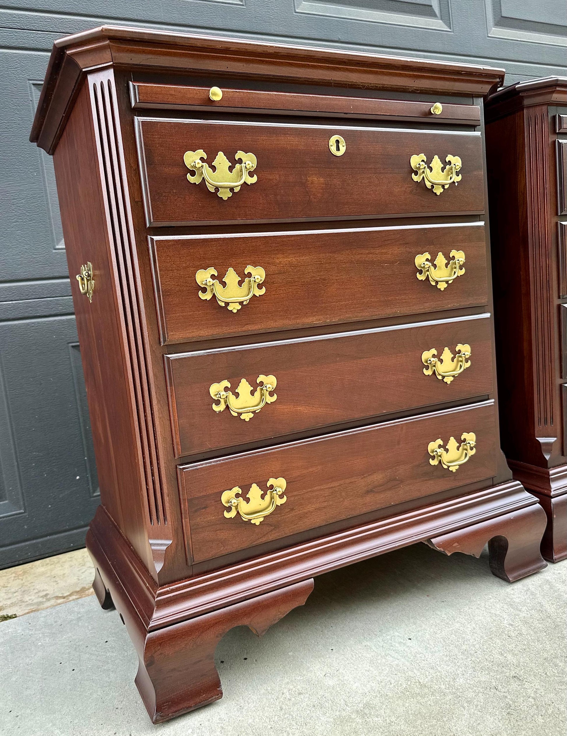 Vintage Solid Mahogany Wood Four Drawer Traditional Bedside Chests with Pull Out Tray - a Pair