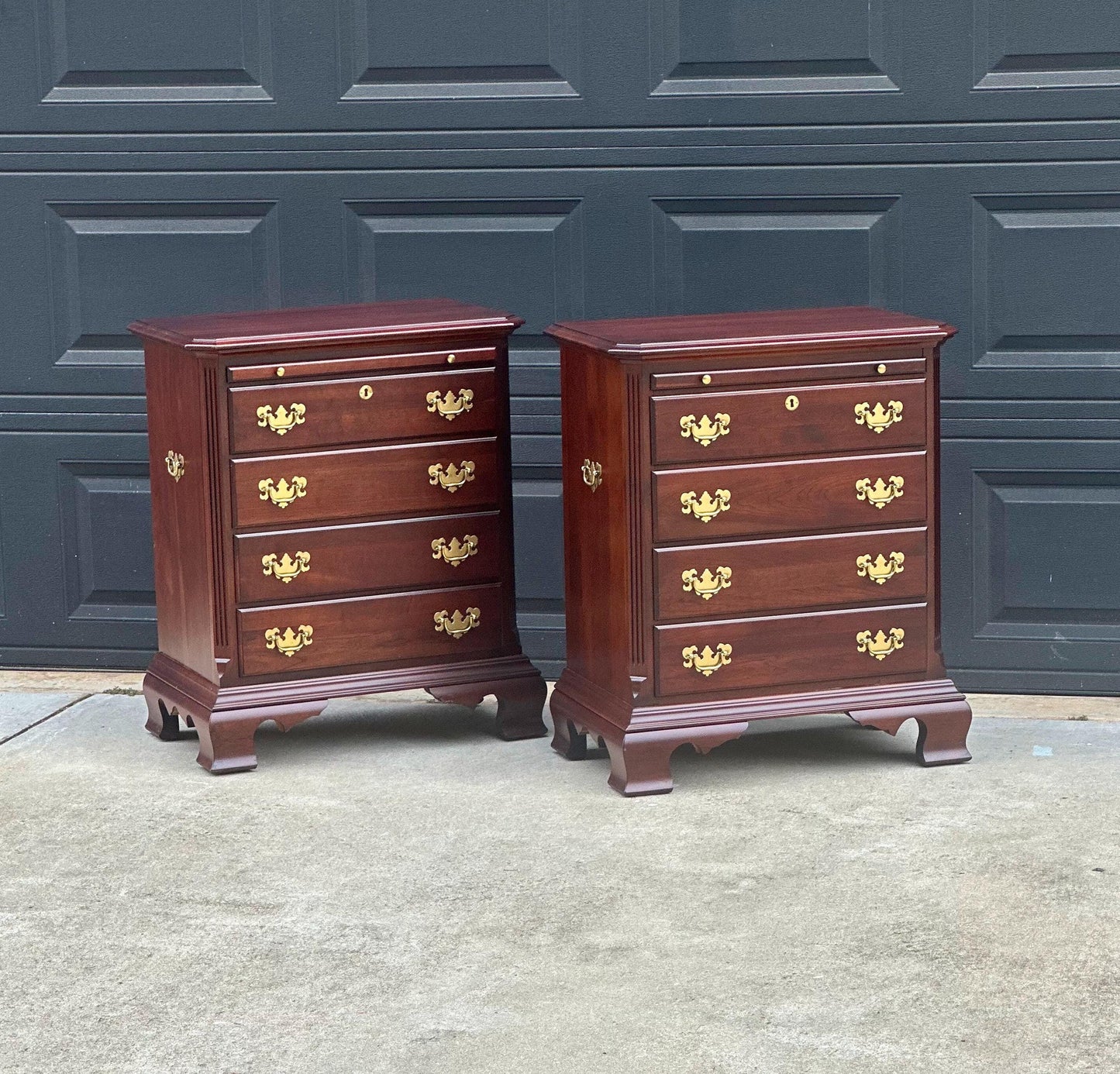 Vintage Solid Mahogany Wood Four Drawer Traditional Bedside Chests with Pull Out Tray - a Pair