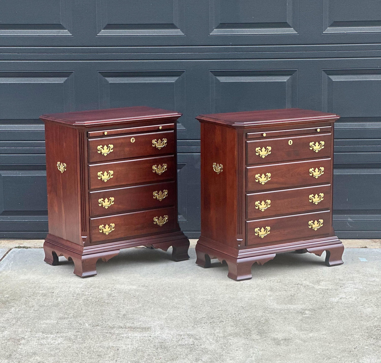 Vintage Solid Mahogany Wood Four Drawer Traditional Bedside Chests with Pull Out Tray - a Pair