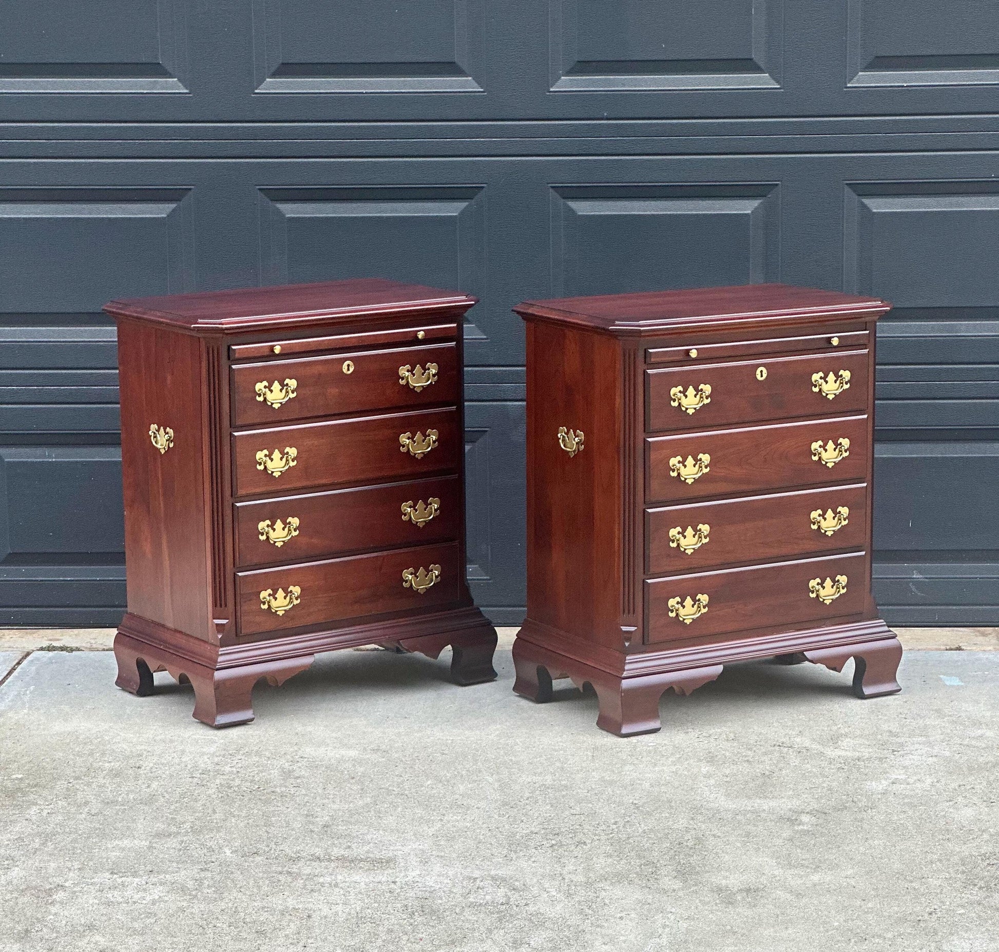 Vintage Solid Mahogany Wood Four Drawer Traditional Bedside Chests with Pull Out Tray - a Pair