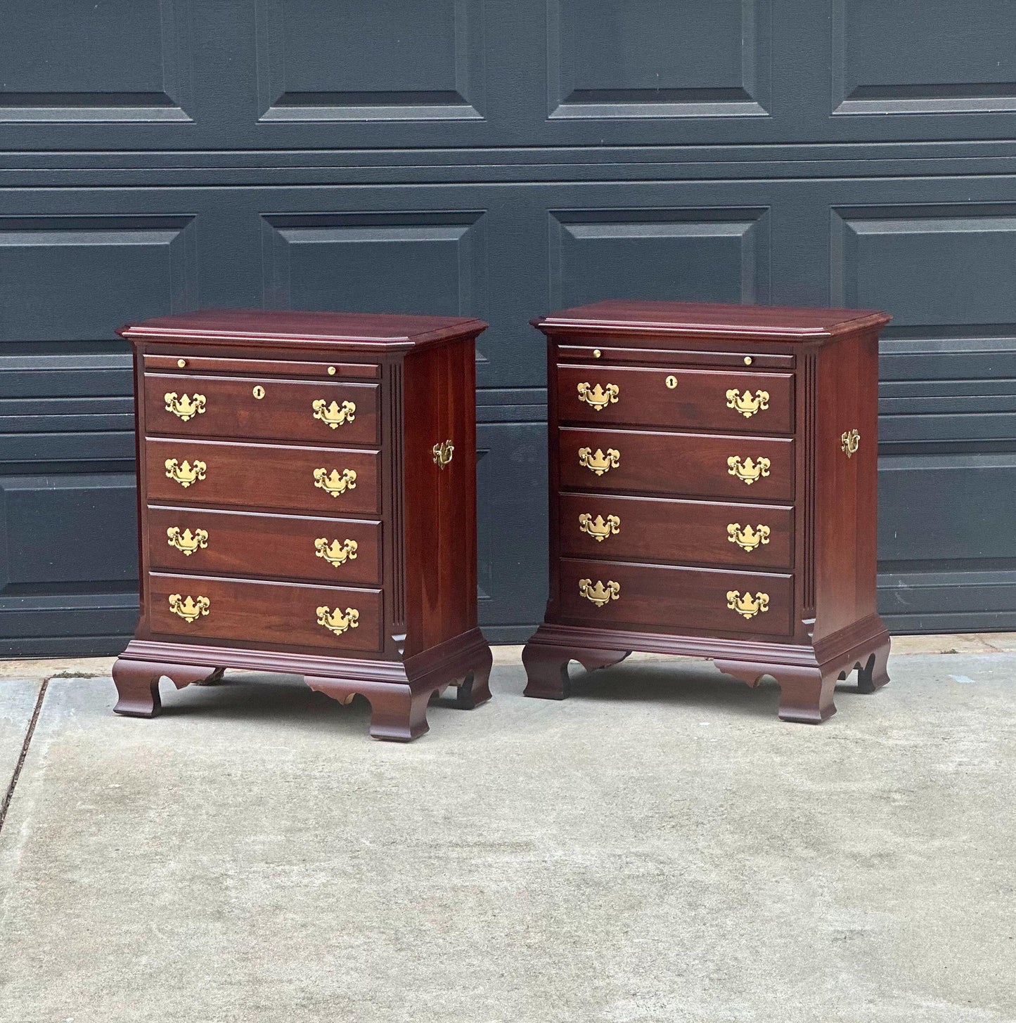 Vintage Solid Mahogany Wood Four Drawer Traditional Bedside Chests with Pull Out Tray - a Pair