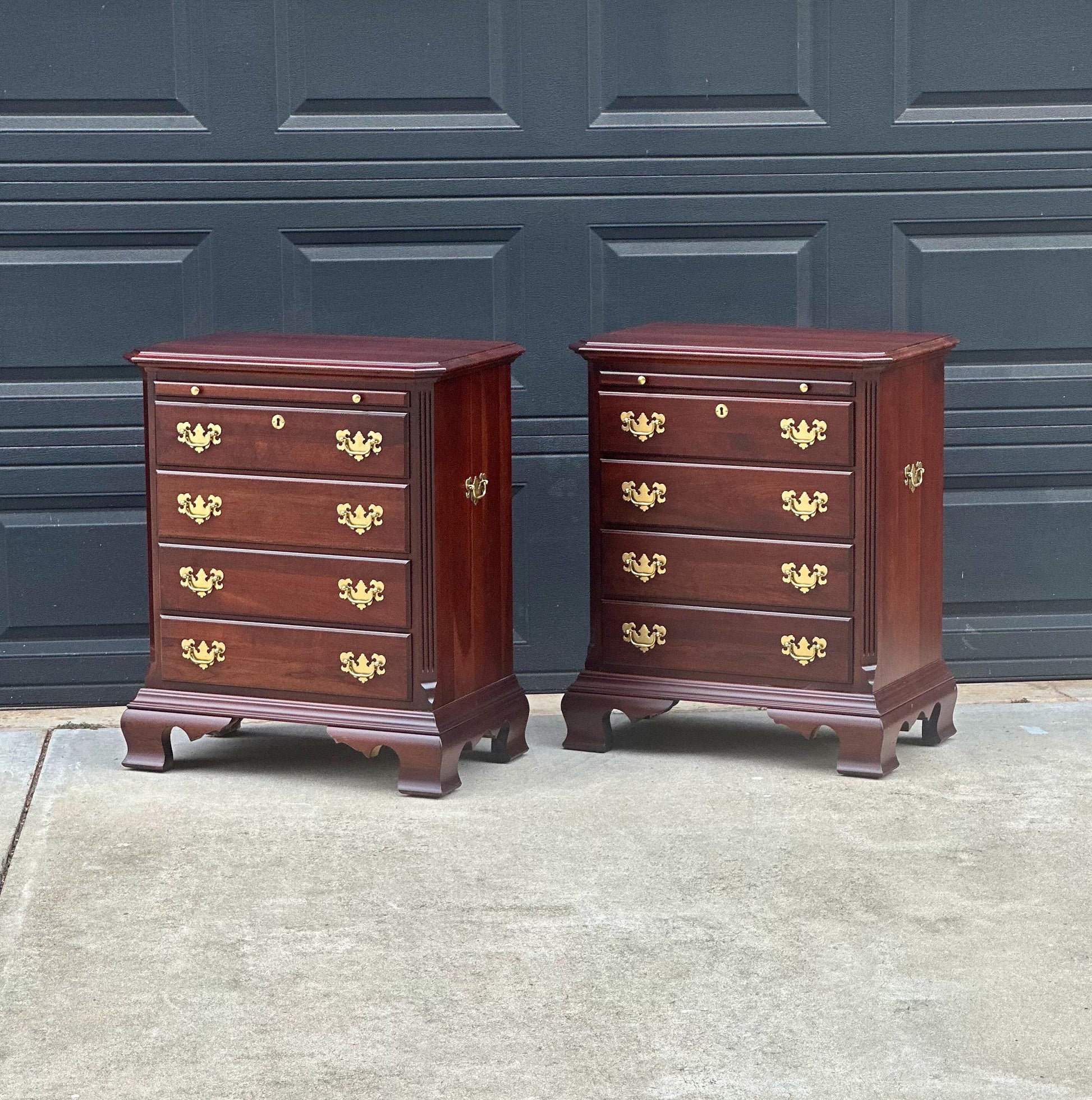 Vintage Solid Mahogany Wood Four Drawer Traditional Bedside Chests with Pull Out Tray - a Pair