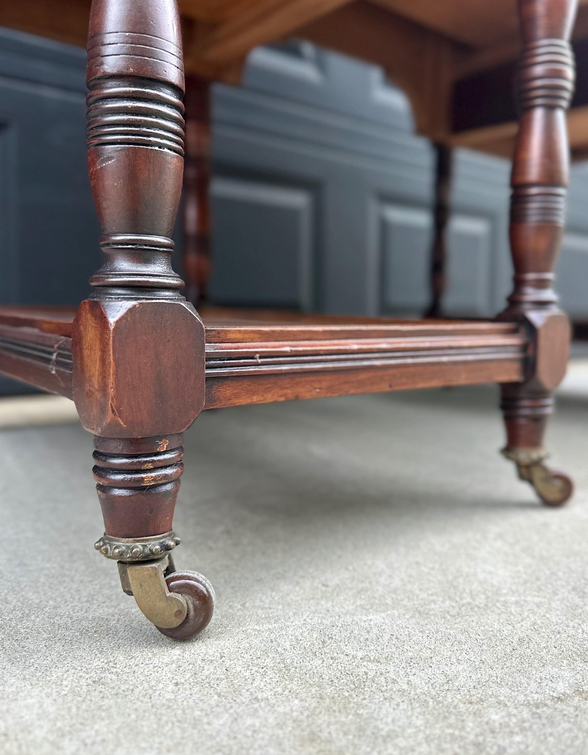 Antique Late 19th Century English Craftsman Nine Drawer Swing Mirror Walnut Accent Table on Casters by J.B. Richards, London