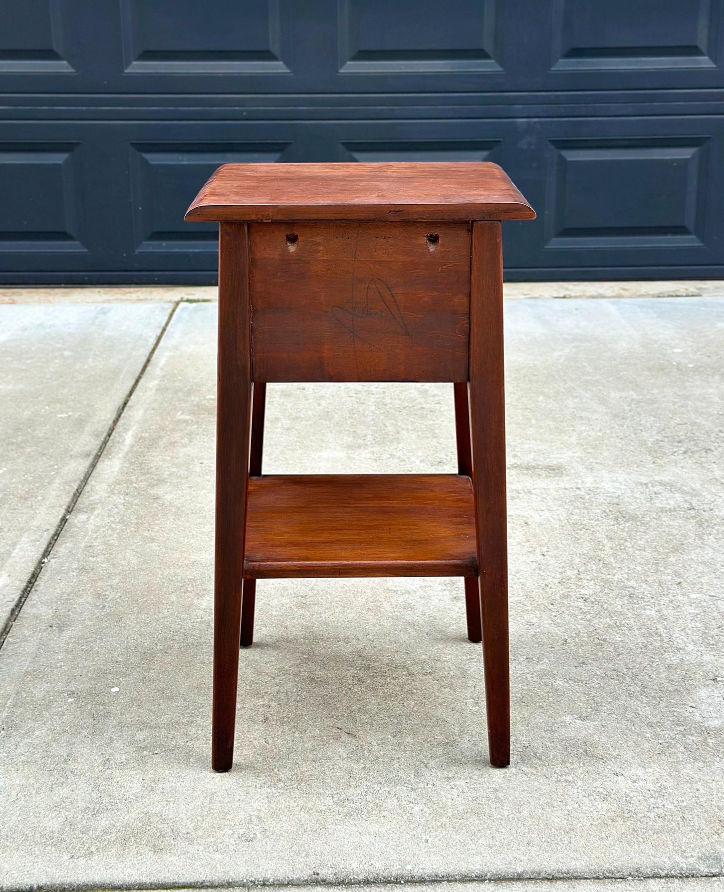 Vintage Mid 1900s Solid Cherry Wood Single Drawer Shaker Side Table with Open Shelf 15" Wide