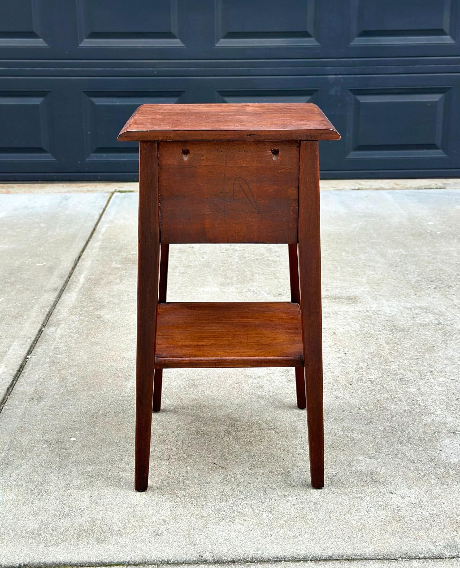 Vintage Mid 1900s Solid Cherry Wood Single Drawer Shaker Side Table with Open Shelf 15" Wide