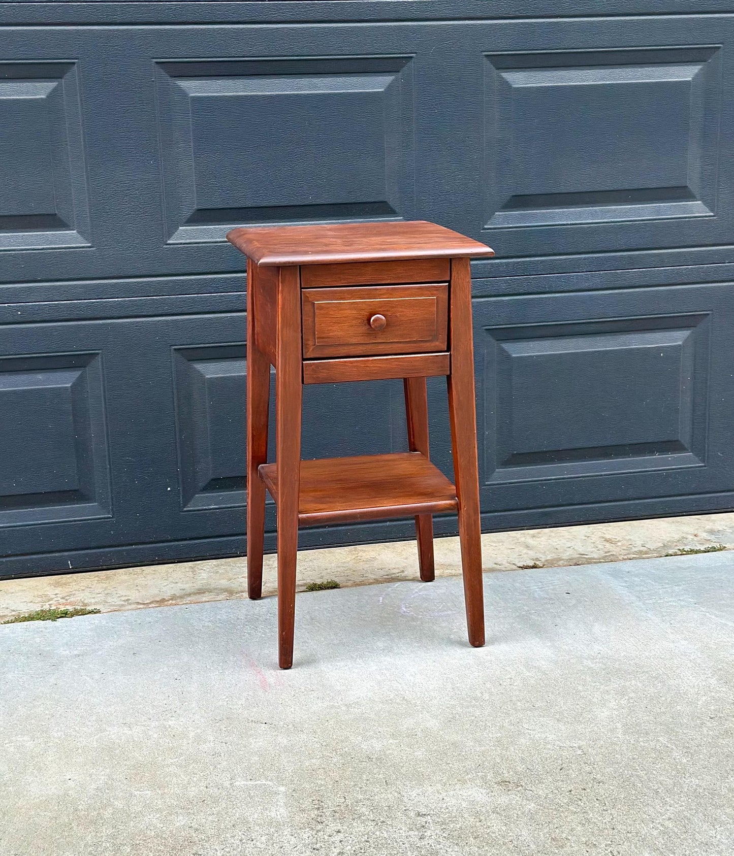 Vintage Mid 1900s Solid Cherry Wood Single Drawer Shaker Side Table with Open Shelf 15" Wide