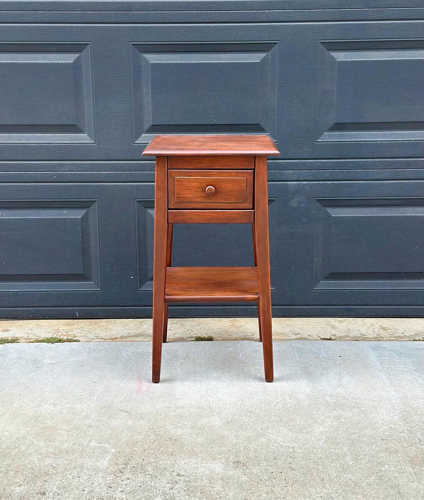 Vintage Mid 1900s Solid Cherry Wood Single Drawer Shaker Side Table with Open Shelf 15" Wide