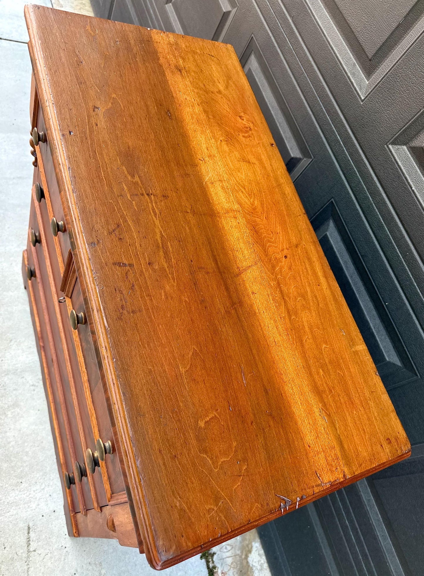Antique Mid 19th Century Eastlake Bookmatched Mahogany Five Drawer Accent Dresser Chest 40.5" Wide